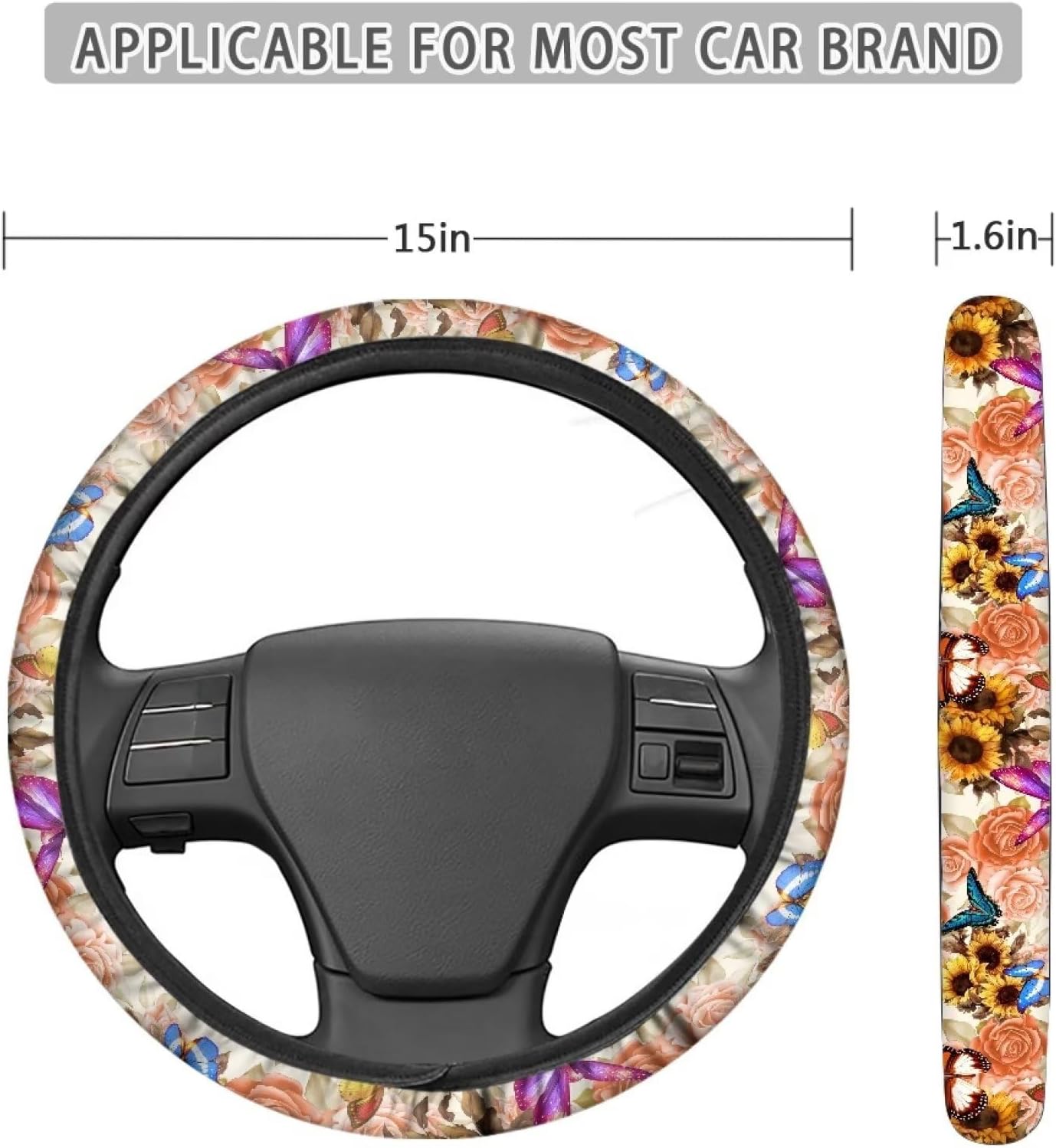 Fundas para volante con diseño de mariposa floral, seguras, antideslizantes, universales de 15 pulgadas, protección para todo tipo de clima,