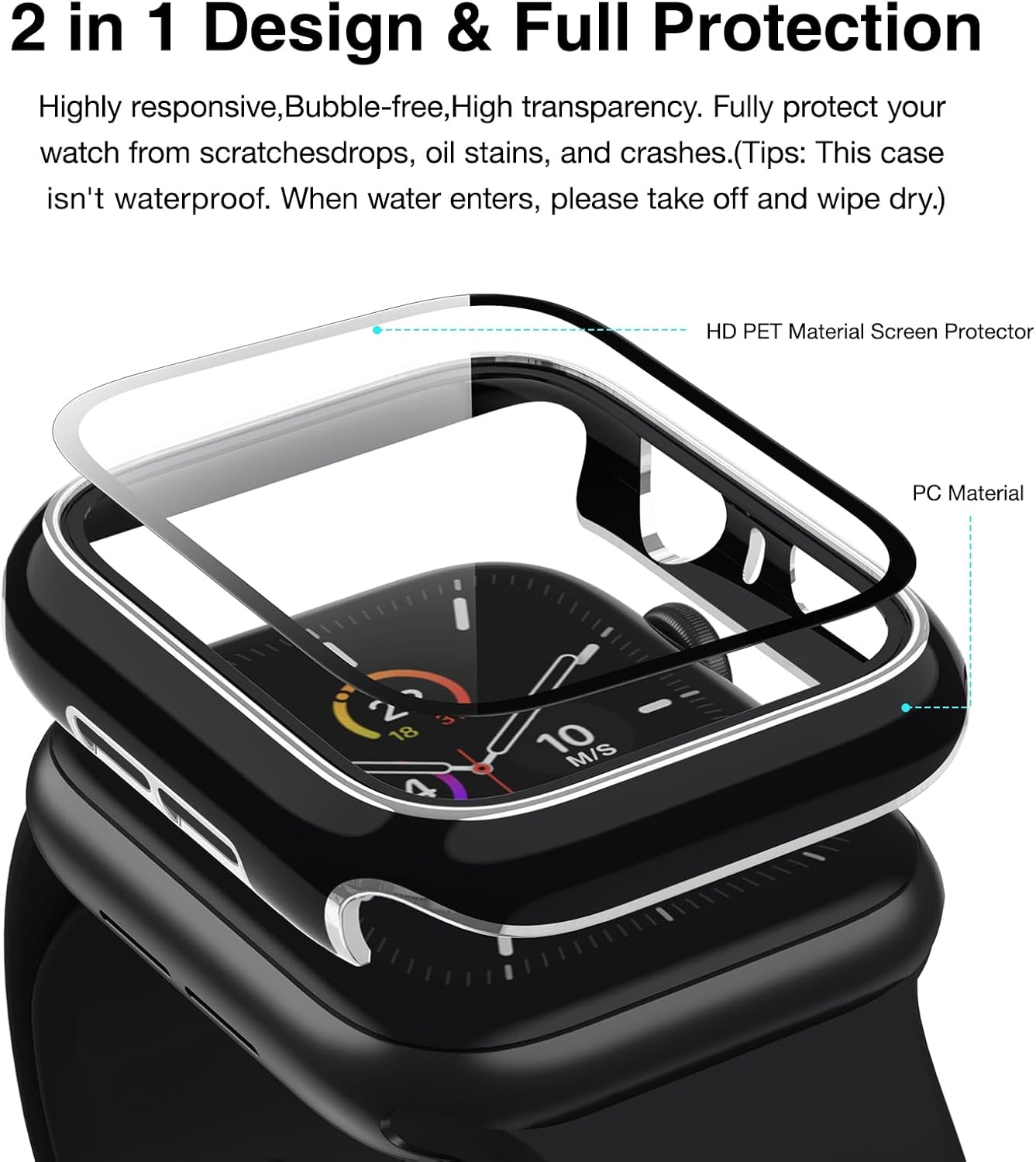 Lovrug Paquete de 2 carcasas compatibles con Apple Watch de 1.57 pulgadas SESeries 654 protector de pantalla de vidrio templado integrado,