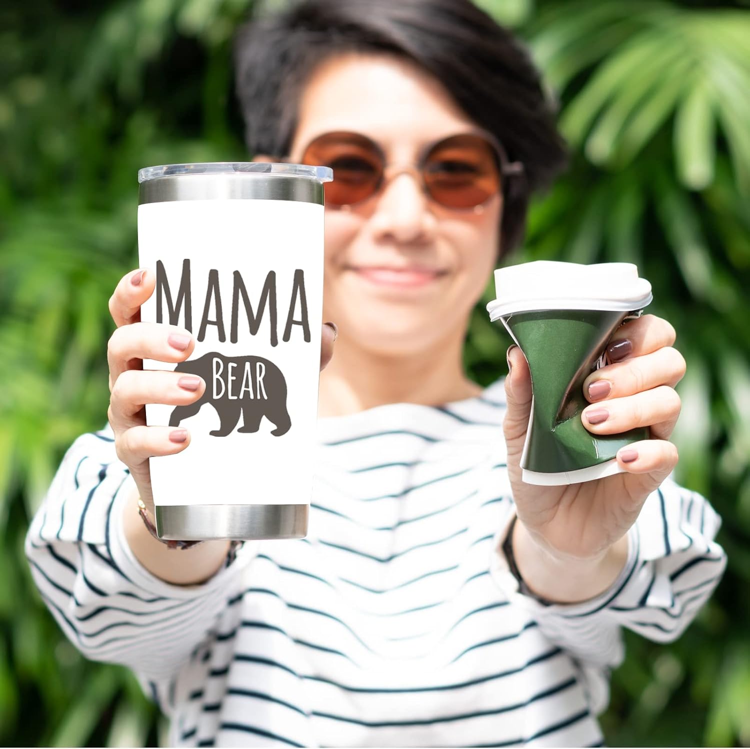 Funny Mama Bear – Vaso de 20 onzas con tapa, regalos de Navidad para mamá y madre, regalos de cumpleaños para mujeres, abuela y abuela – Taza de