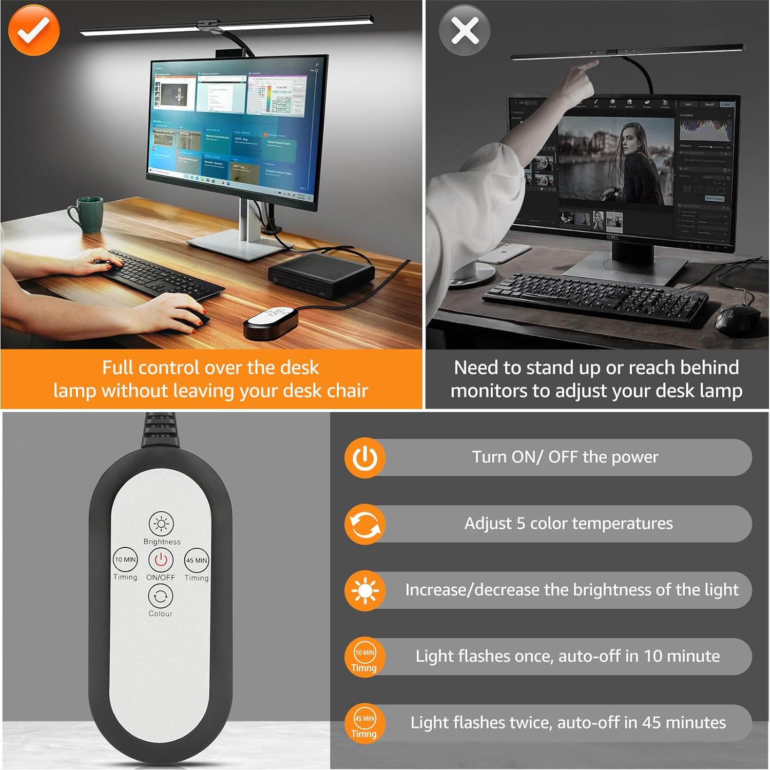 ShineTech Led Desk Lamp for Office Home, Bright Double Head Desk Light with Clamp, Architect Task Lamp 50 Lighting Modes Adjustable Flexible