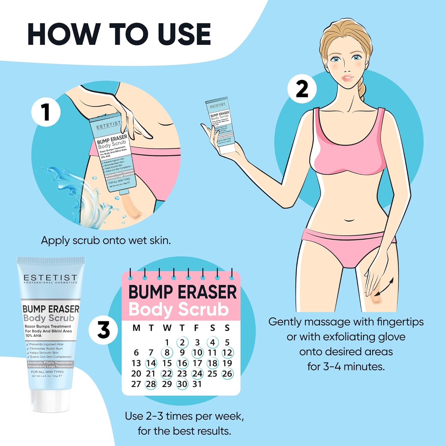 Estetist KP Bump Eraser Body Scrub – Tratamiento de queratosis pilaris y exfoliante corporal para cabello encarnado, golpes de afeitar y piernas de