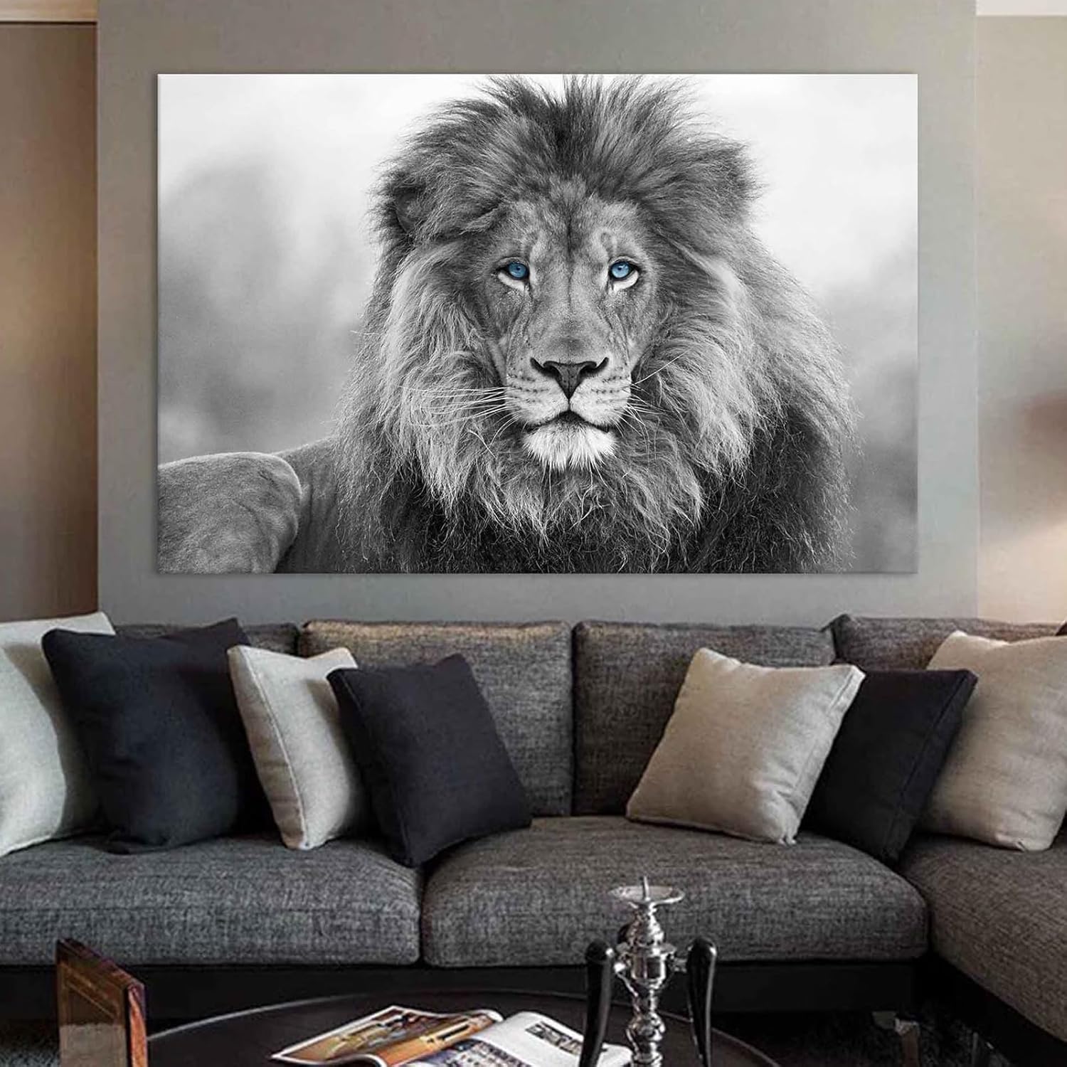 Lienzo decorativo para pared, diseño de león blanco y negro, impresiones de imágenes de animales salvajes, pintura abstracta de león en blanco y