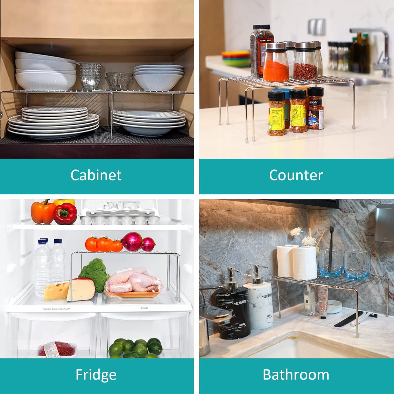 Homneat Estante extensible para gabinete, acero inoxidable ajustable para encimera de cocina, estantes elevadores, estante de cocina para despensa,