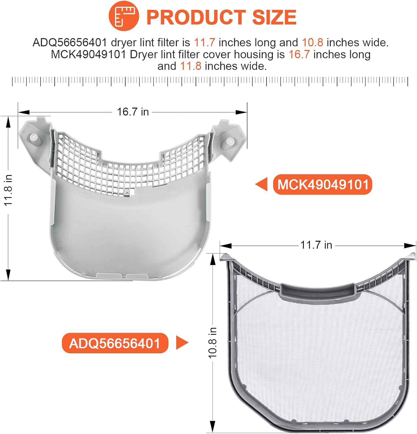 2 piezas MCK49049101 – Cubierta de guía de carcasa de filtro de pelusa para secadora con filtros de pelusa Adq56656401 Reemplazo de malla de acero
