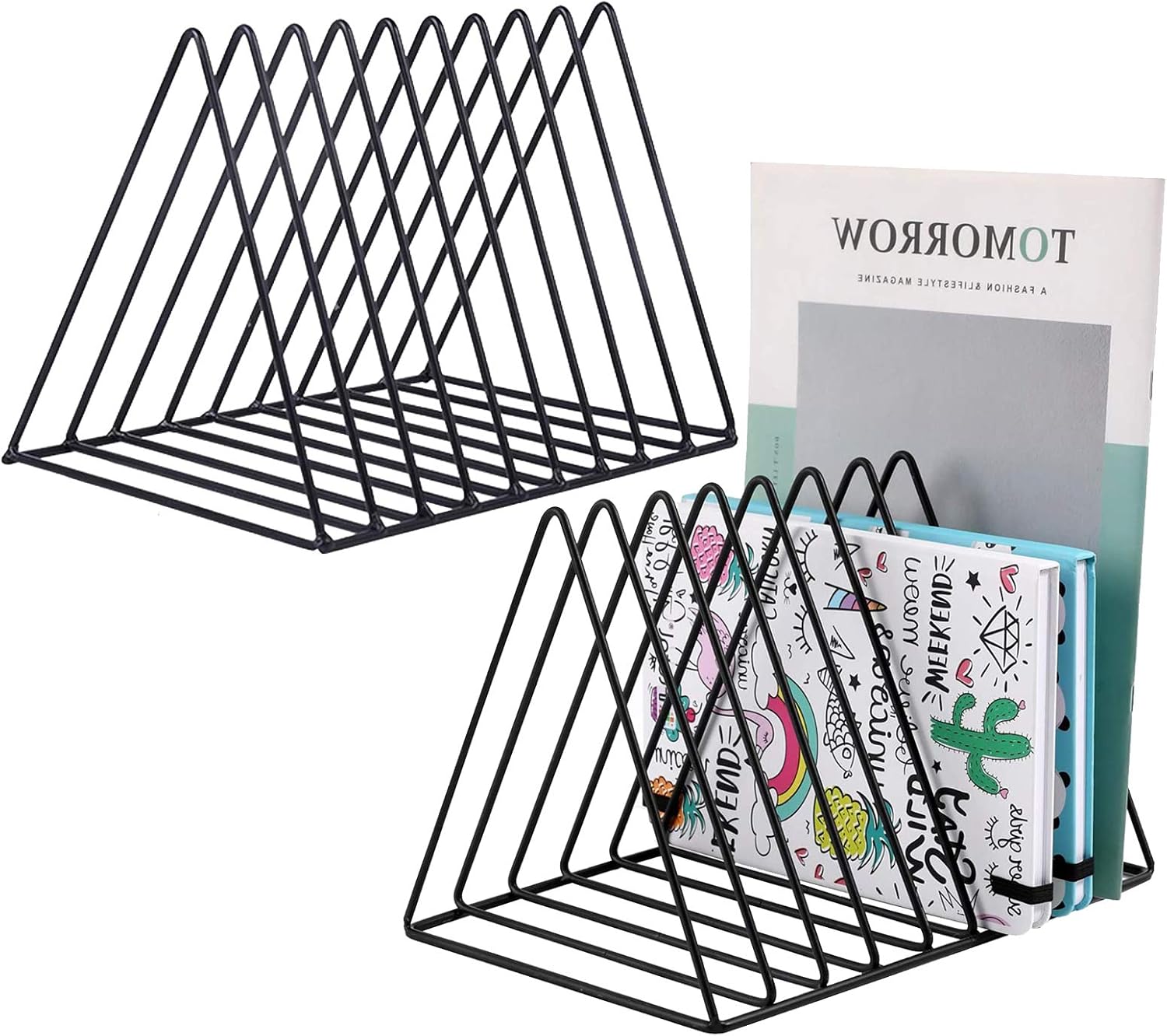 PENNGKE – 2 soportes para revistas, periódicos, almacenamiento de cartas, organizador de clasificador de archivos de escritorio, triangular,