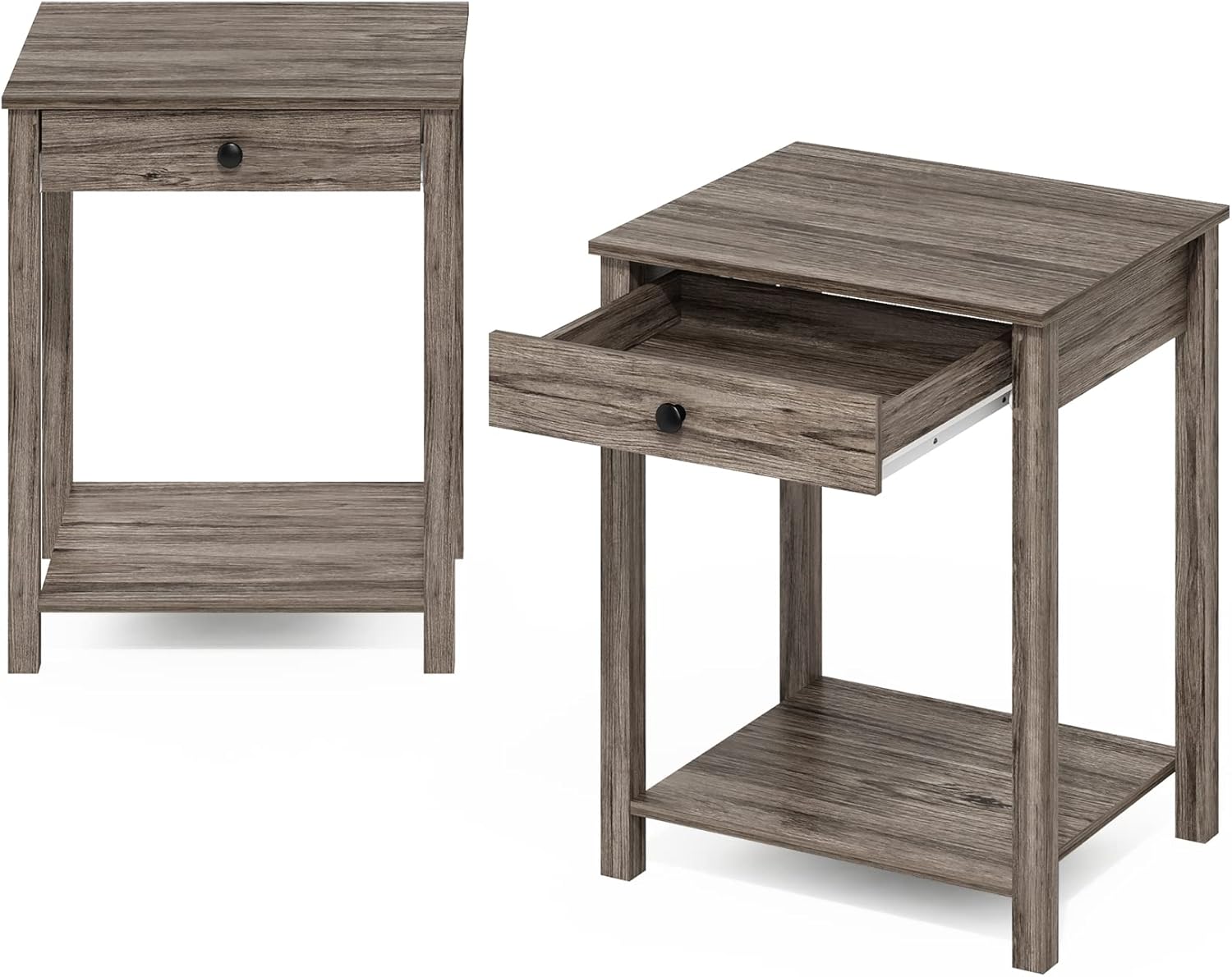 Furinno Classic – Mesa auxiliar con cajón, paquete de 2unidades, roble rústico