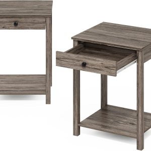 Furinno Classic – Mesa auxiliar con cajón, paquete de 2unidades, roble rústico Furinno Classic – Mesa auxiliar con cajón, paquete de 2unidades, roble rústico
