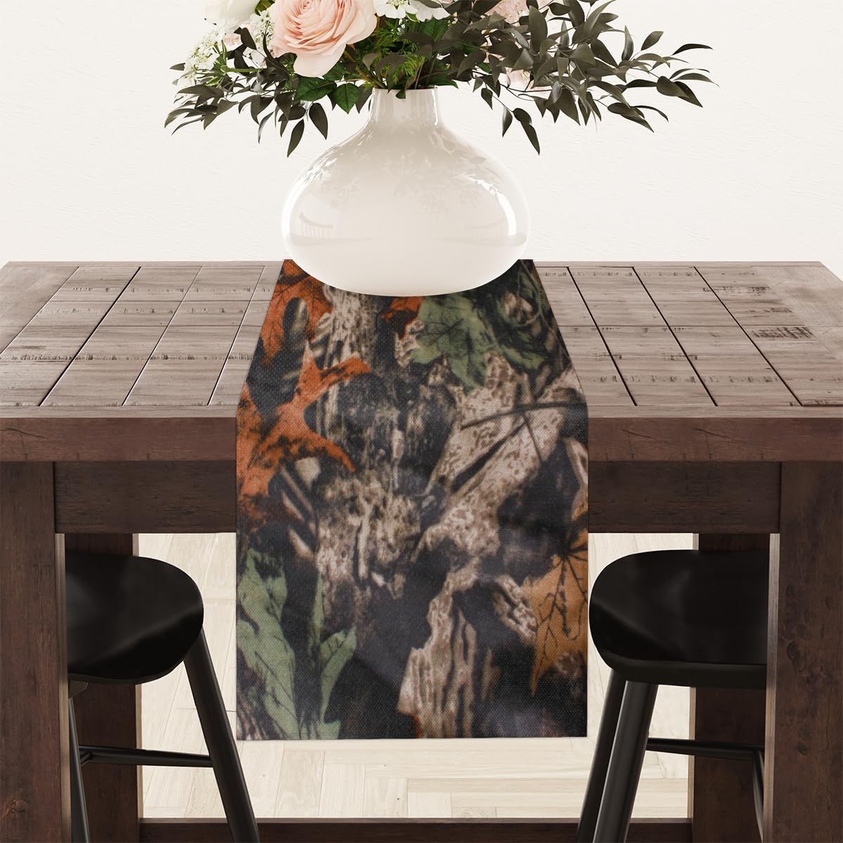 Table Runner Fall Maple Leaves, Rustic Linen Table Cloth, Kitchen Dining Table Decoration for Home Party Decor 13 x 48 Inches