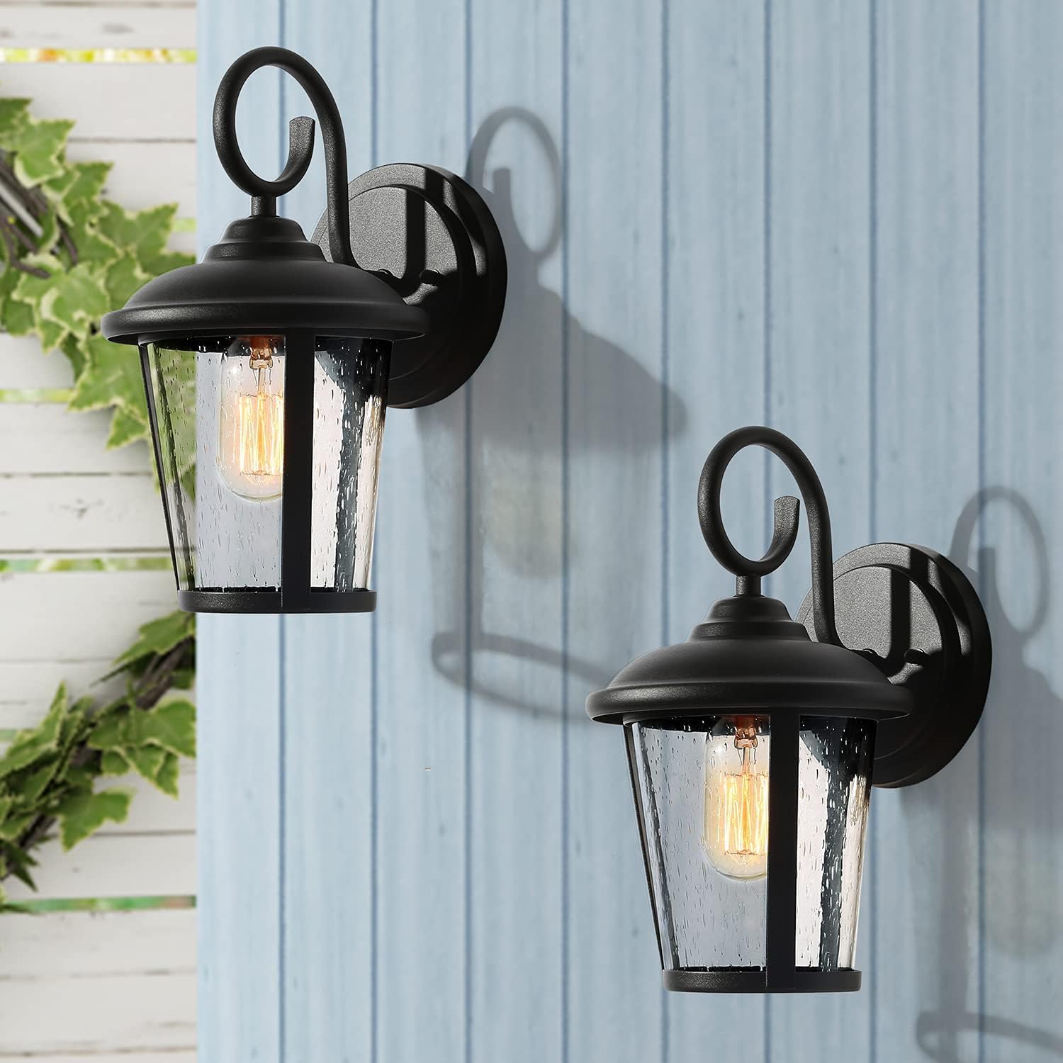 classy leaves Paquete de 2 lámparas de pared negras para exteriores, luces de porche de montaje en pared exterior de granja, apliques de pared para