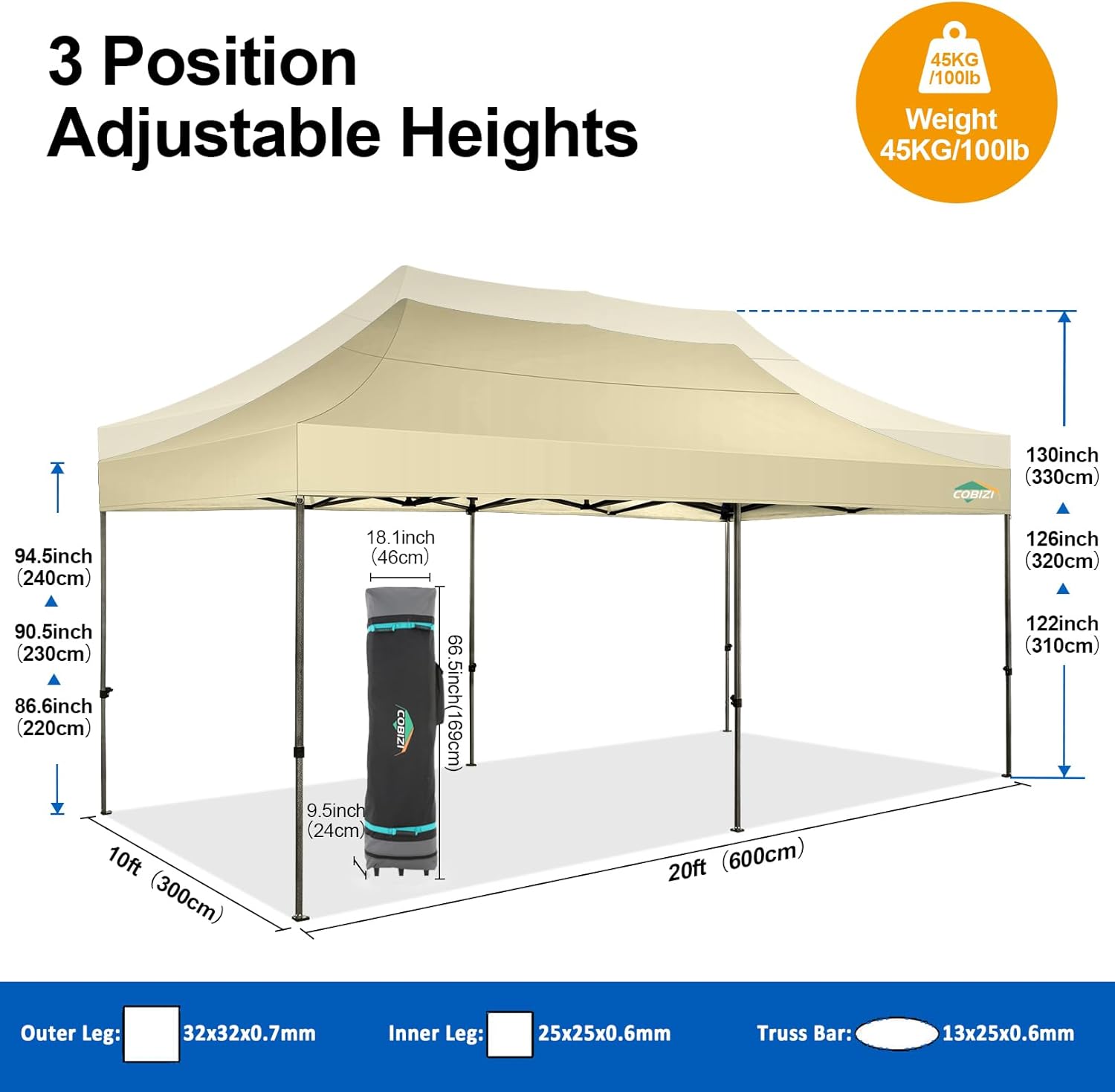 COBIZI Tienda de campaña desplegable de 10 x 20 pies, toldo de 10 x 20 pies con 6 paredes laterales, impermeable, resistente, carpa comercial,
