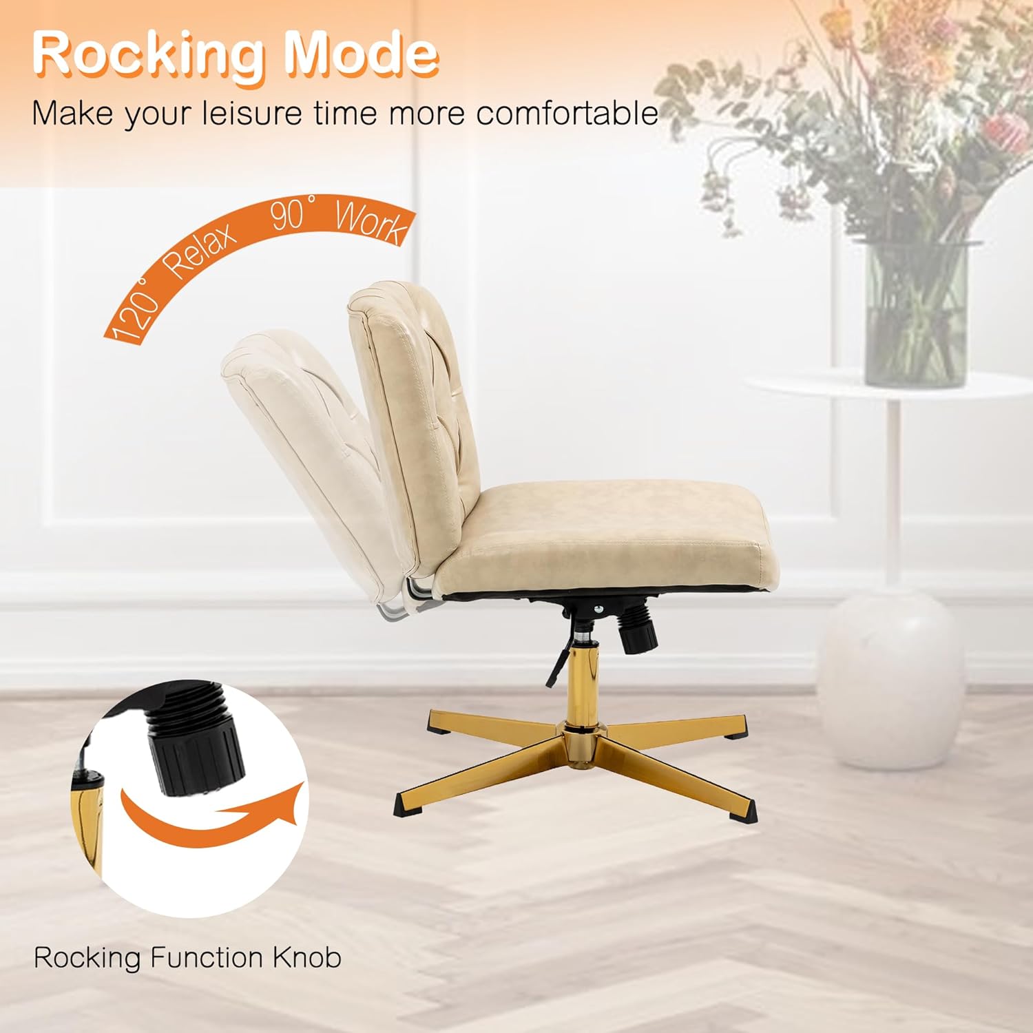 HomVent Silla de escritorio de oficina sin brazos sin ruedas, silla de escritorio acolchada de piel sintética, moderna silla de escritorio