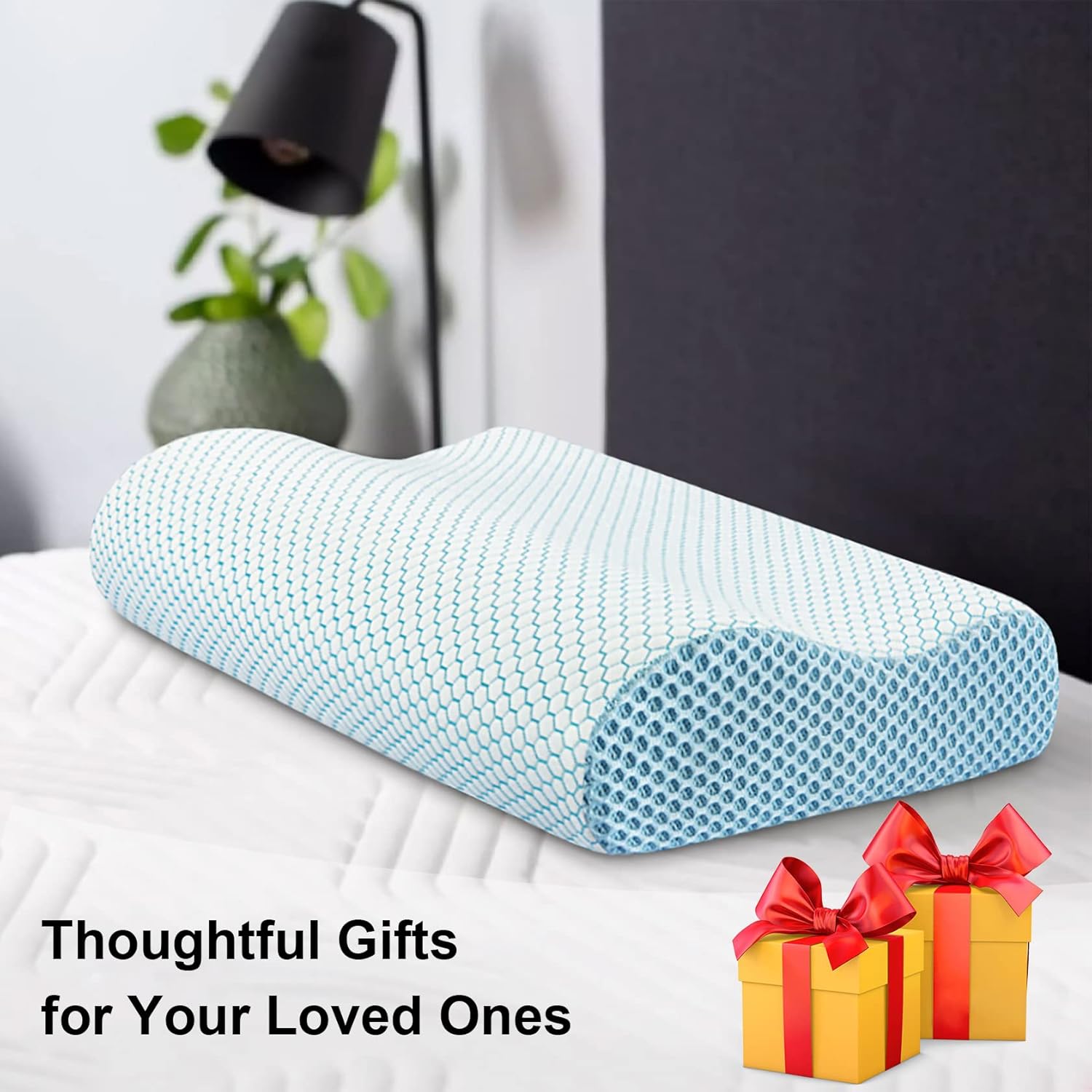 Anvo Almohadas cervicales de espuma viscoelástica para dolor de cuello, almohadas cervicales para aliviar el dolor de dormir, almohada ortopédica de