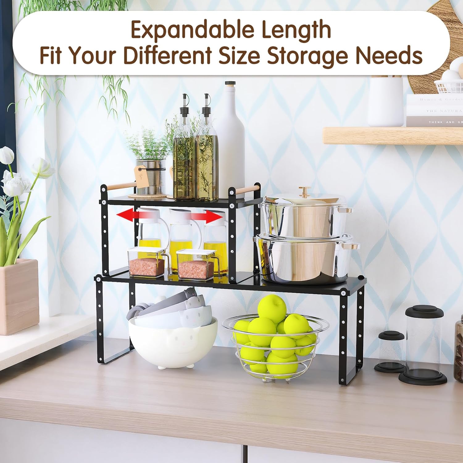 Organizador de encimera de cocina expandible, organizador de estante de gabinete ajustable, estante apilable para encimera de cocina, estantes