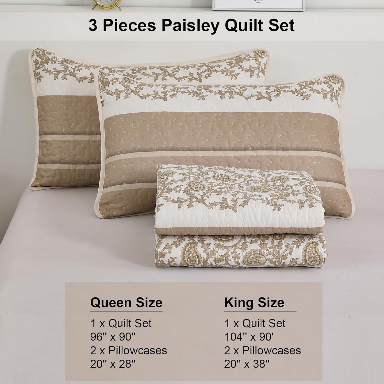 Juego de edredón marrón tamaño Queen, colcha reversible de 3 piezas de cachemira caqui, funda de cama de microfibra suave para todas las estaciones