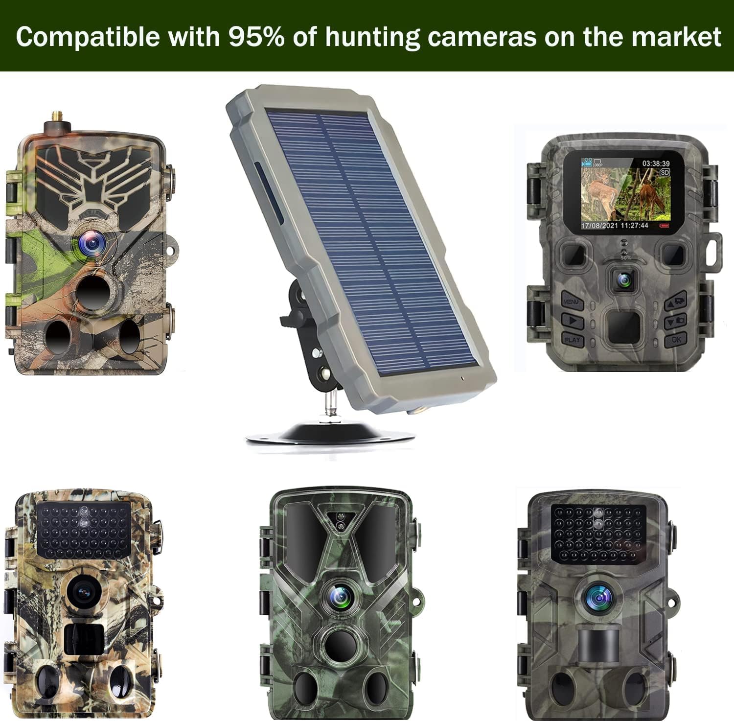 Panel solar de cámara de sendero, kit de cargador de batería solar SUNTEKCAM 12V1A 6V2A con batería de litio recargable de 3000 mAh incorporada,