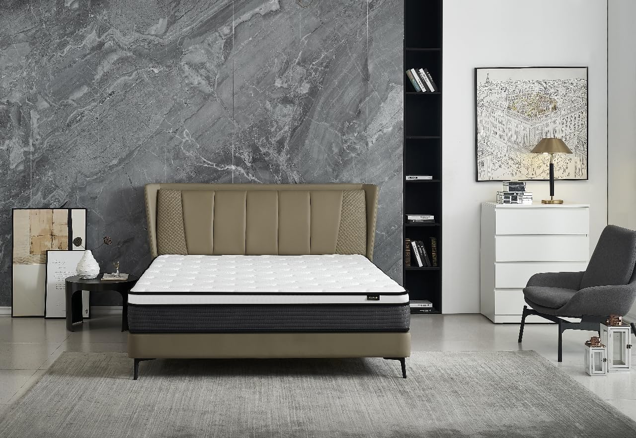 Container Furniture Direct Colchón híbrido tamaño Queen de 10 pulgadas en una caja, cojín de cama con diseño transpirable e hipoalergénico, firmeza