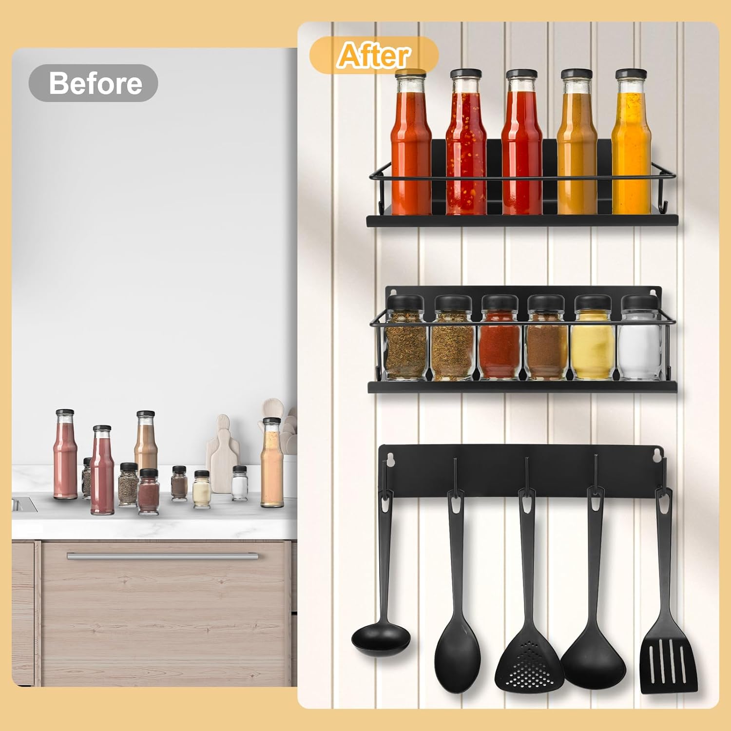 Estante magnético para especias para refrigerador, paquete de 3 estantes magnéticos, organizador magnético móvil para refrigerador con 9 ganchos