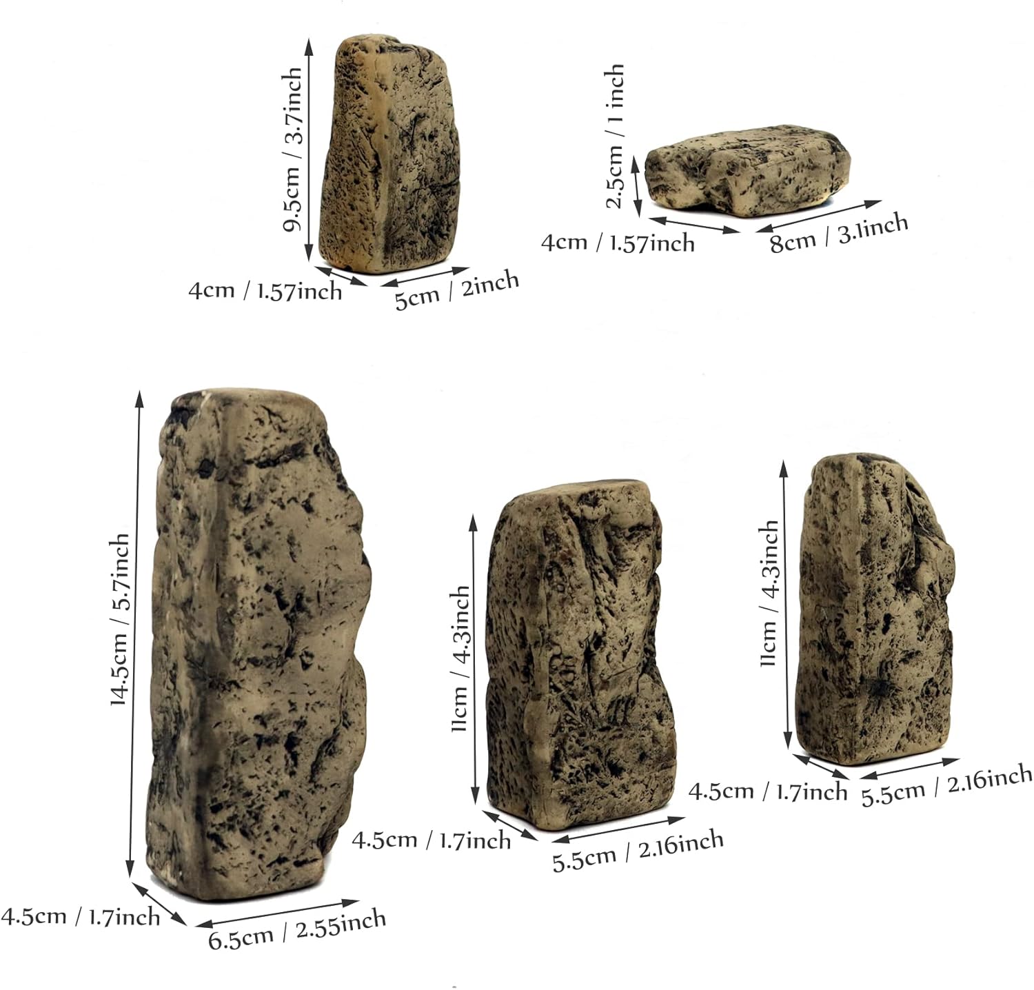 Piedra de pizarra de cerámica, rocas de 3 a 6 pulgadas para decoración de terrarios de reptiles, decoración de rocas de acuario, decoración ligera