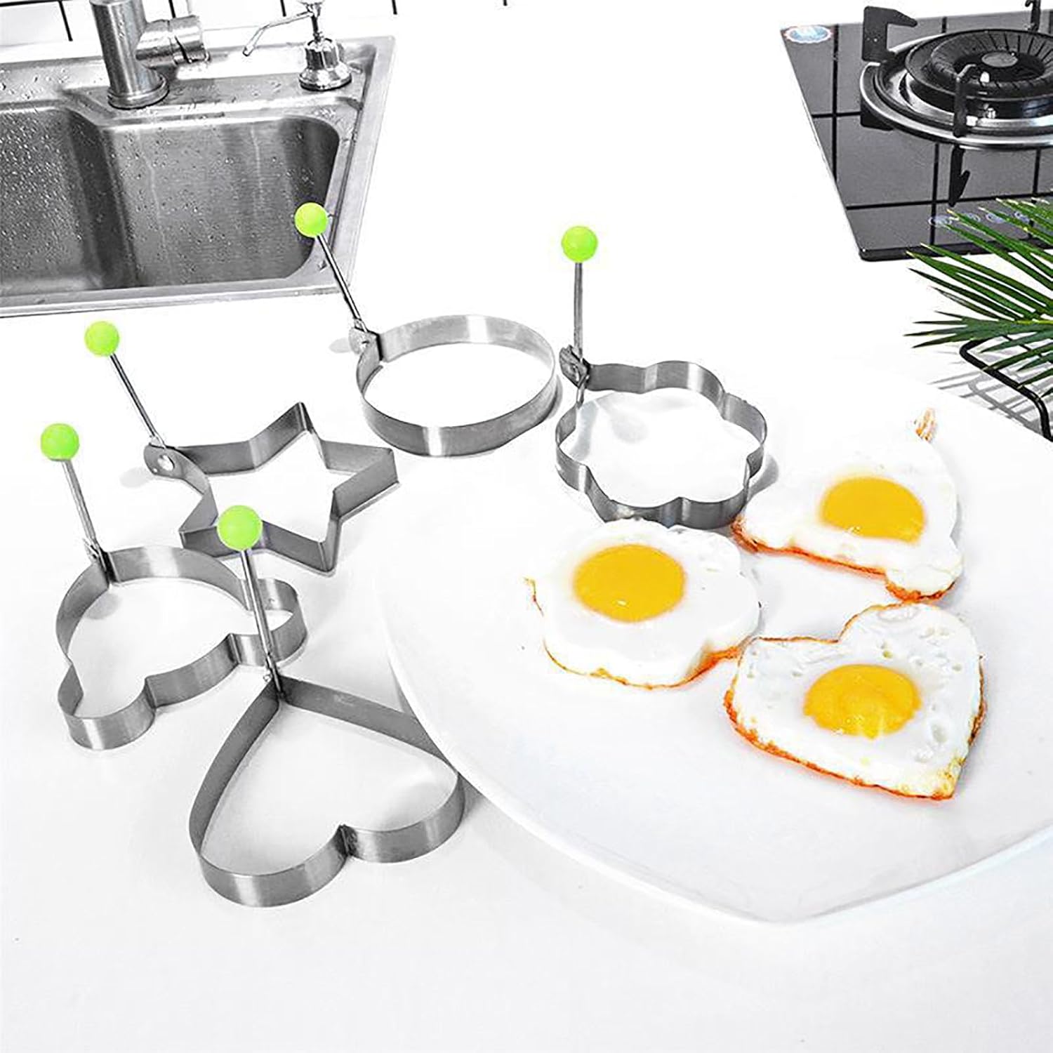 Molde de anillos de huevo frito, 5 unidades de moldes de tortilla de desayuno de acero inoxidable, anillos de huevo frito, moldeador de huevos,