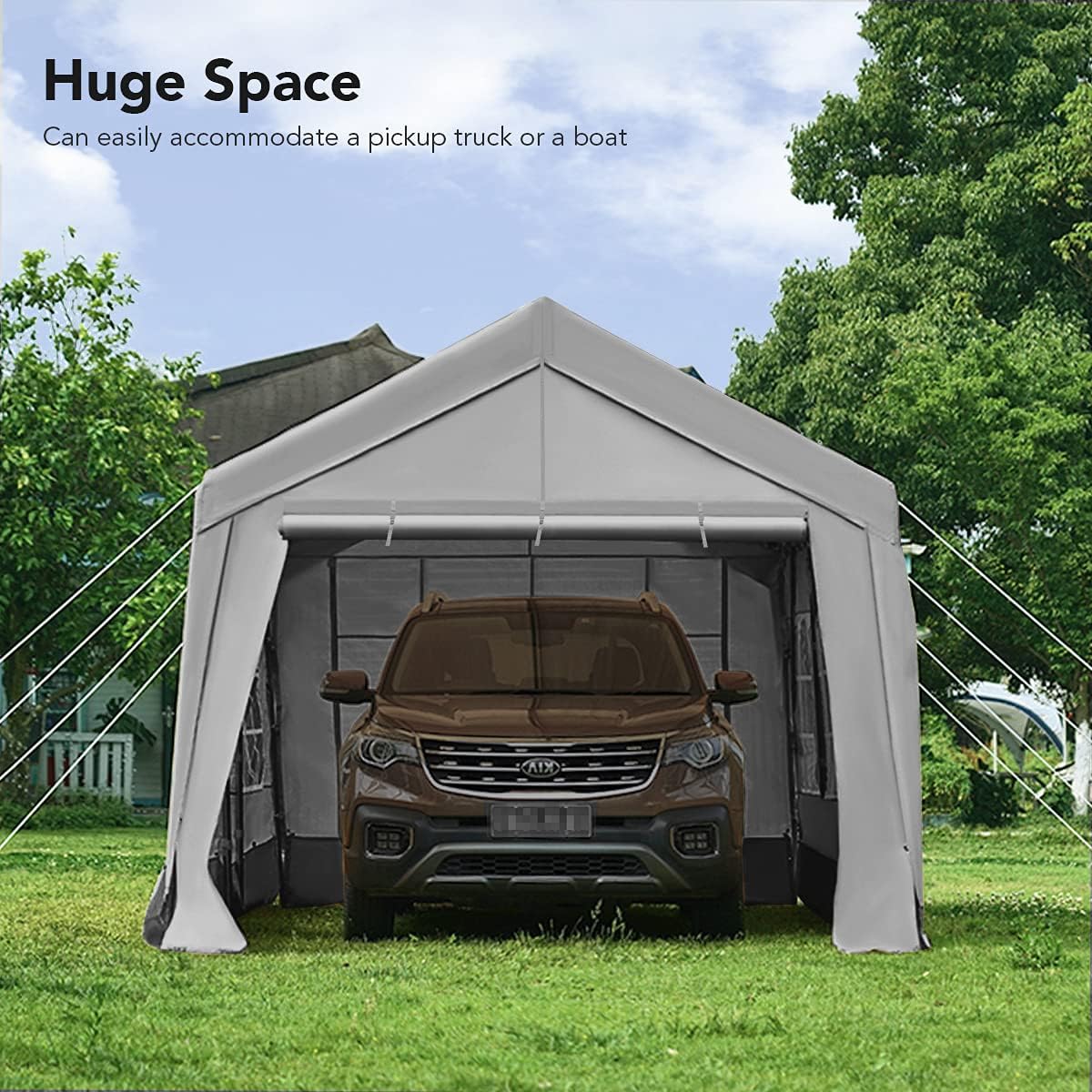 ADVANCE OUTDOOR Cochera resistente de 10 x 20 pies con paredes laterales de ventanas, altura ajustable de 9.5 pies a 11 pies, toldo para automóvil,