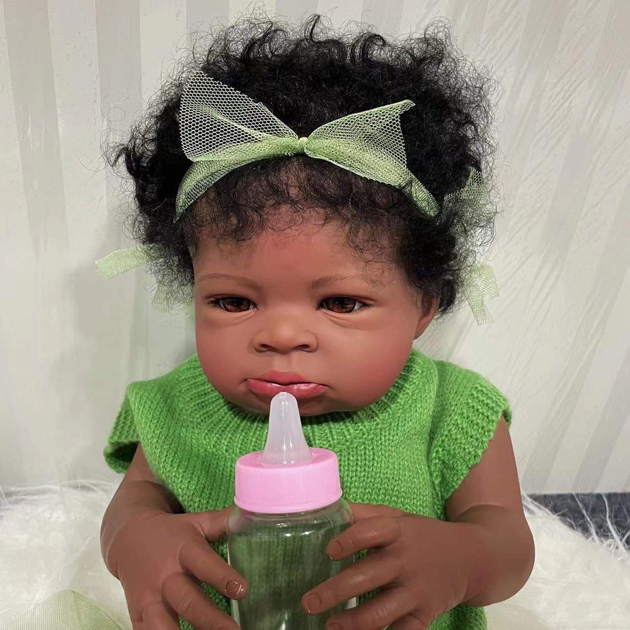 GYCV Muñecas Reborn Black Girl baratas de 20 pulgadas, muñecas realistas de bebé que se ven reales con ojos marrones afroamericanos, muñecas recién