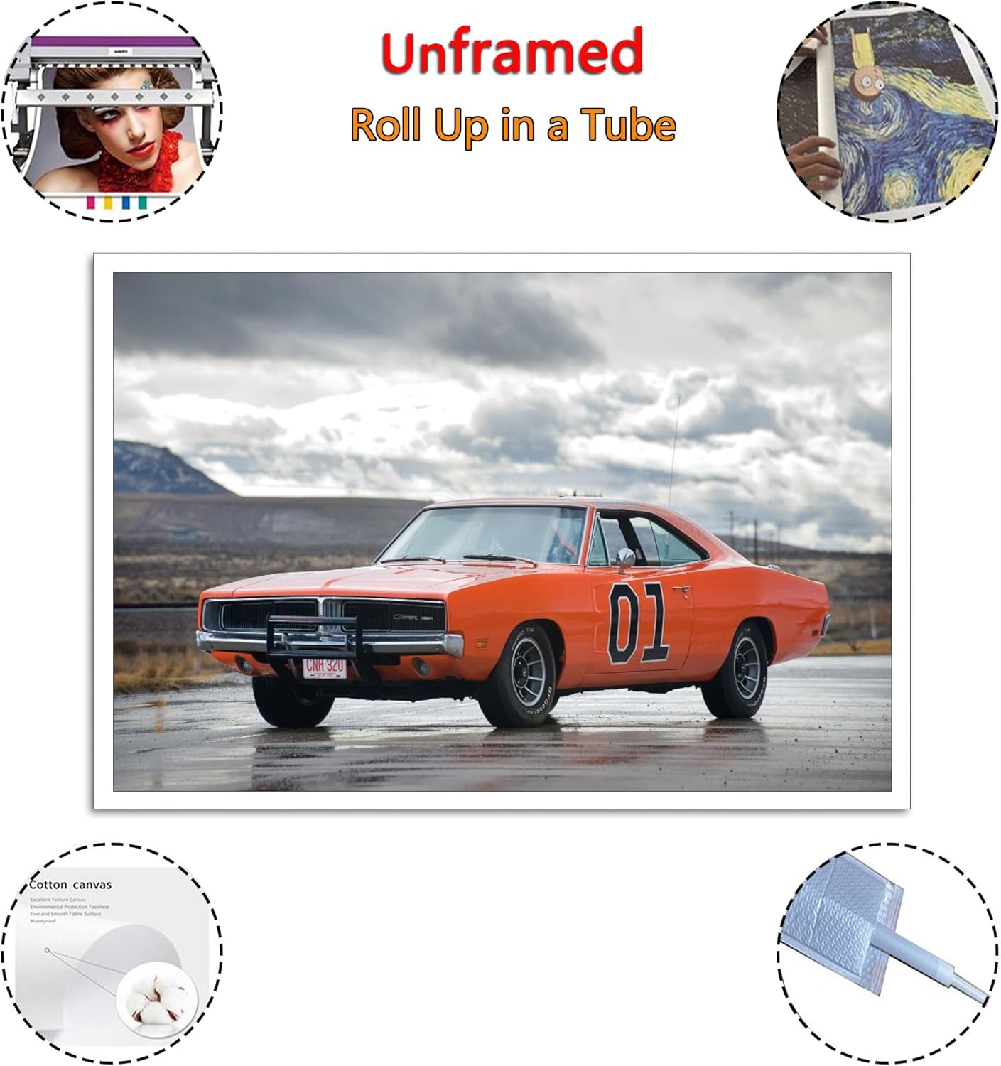 Carros Dodge Charger General Lee Póster Pintura Decorativa Lienzo Arte de Pared Póster de Sala de Estar Dormitorio Pintura 16 x 24 pulgadas