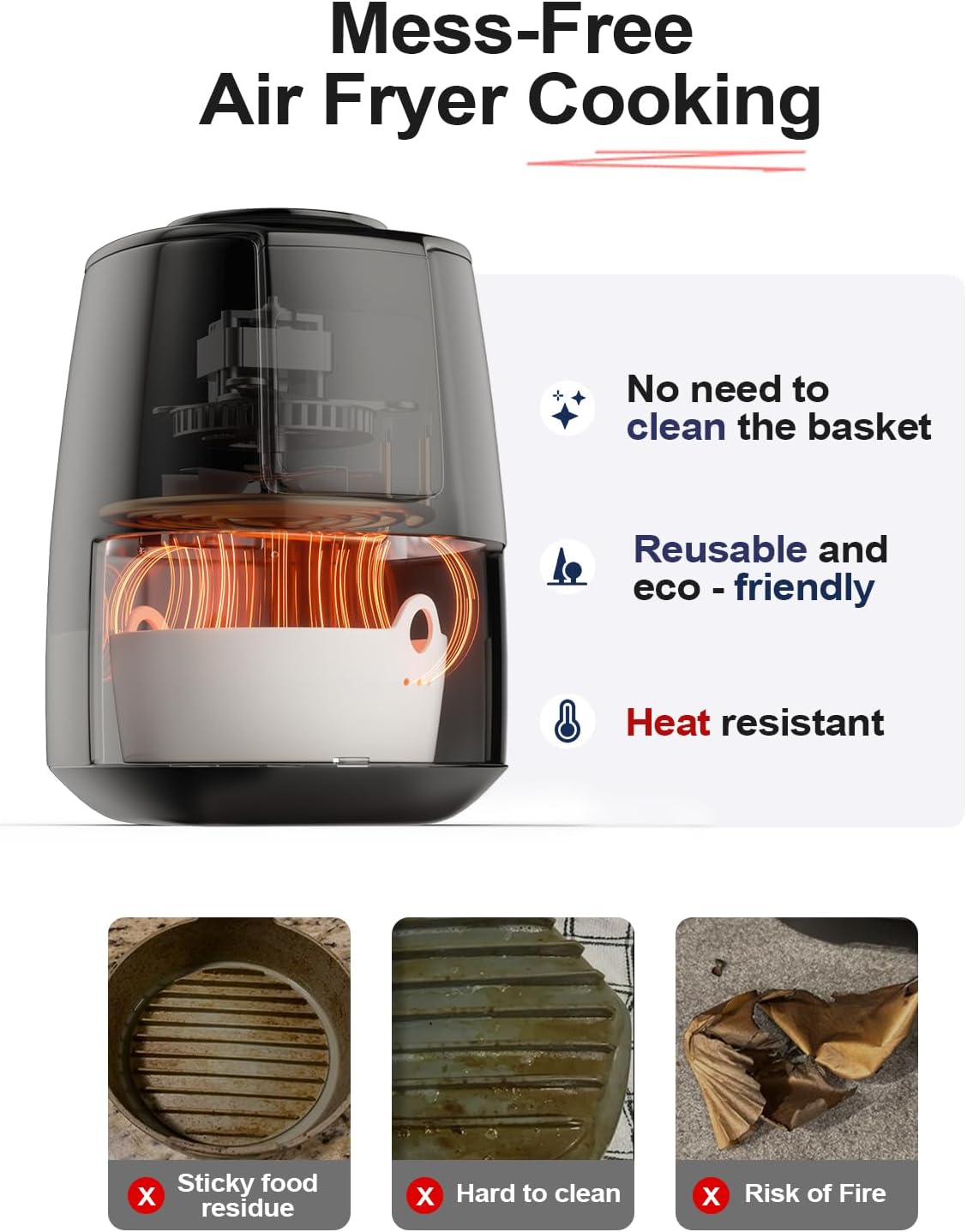LE TAUCI Forros reutilizables para freidora de aire, revestimiento de cerámica fácil de limpiar para cesta de freidora de aire, accesorios para