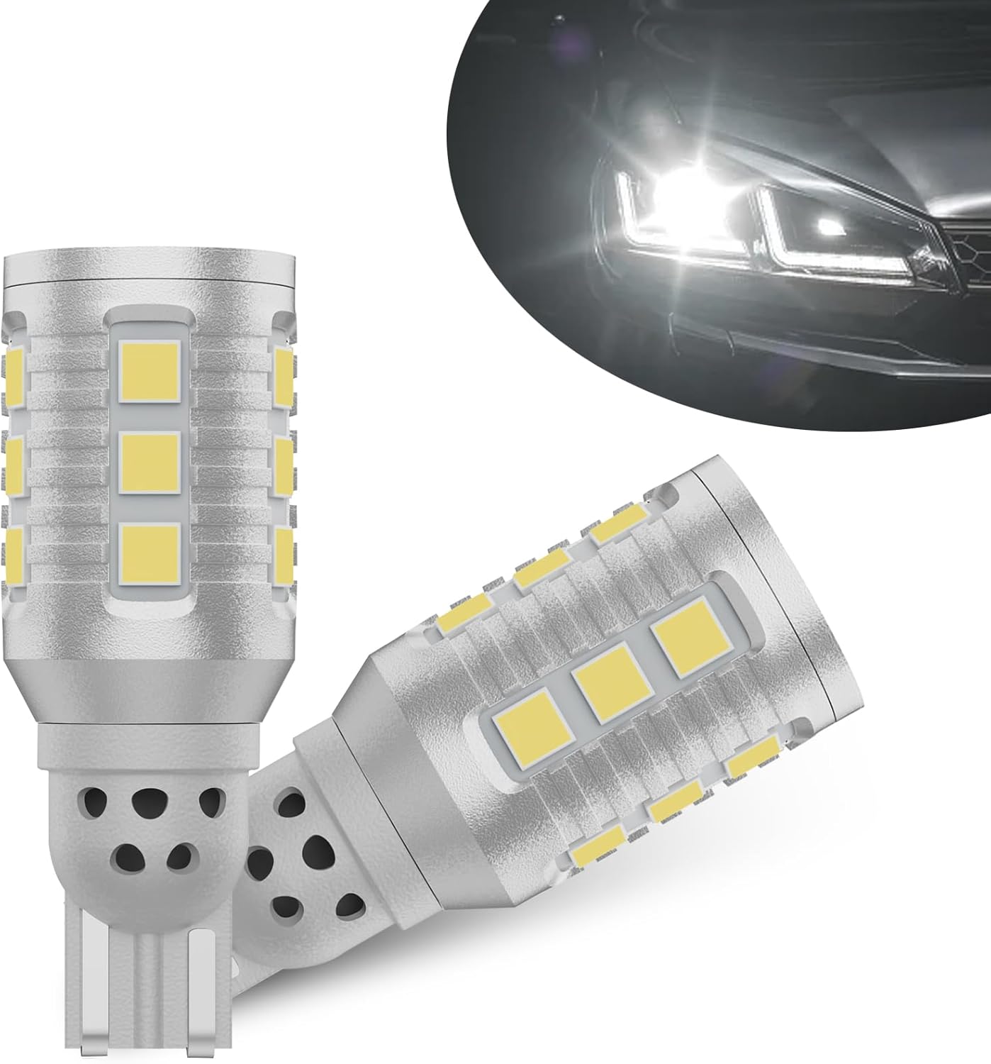 Paquete de 2 bombillas LED de respaldo para automóvil, luces de freno T15-3030-17SMD, luces de giro superbrillantes de 12 V, 2600 lm, kit de