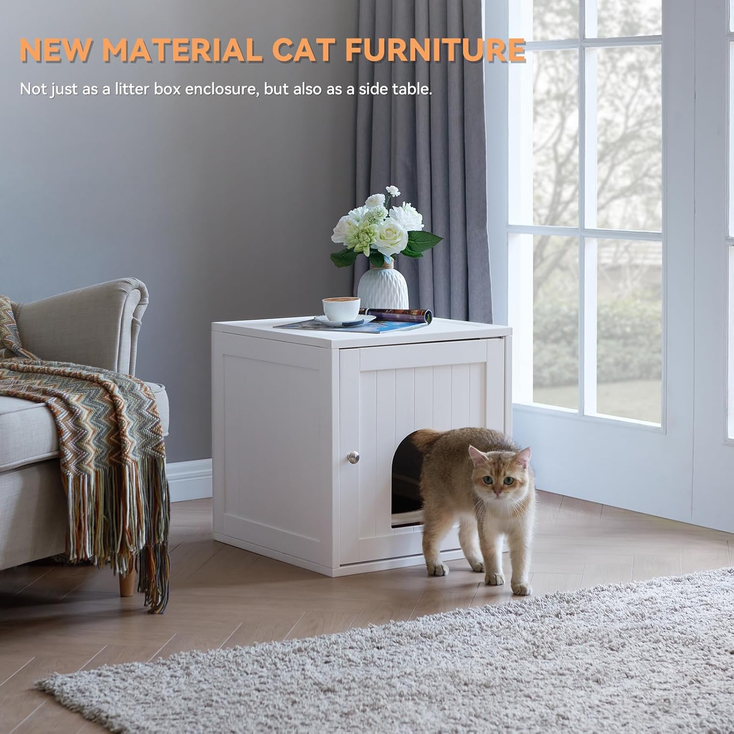 AACULPET Caja de arena para gatos, muebles de caja de arena impermeable ocultos, material de reciclaje PS Gabinete de caja de gato, Casa de gato