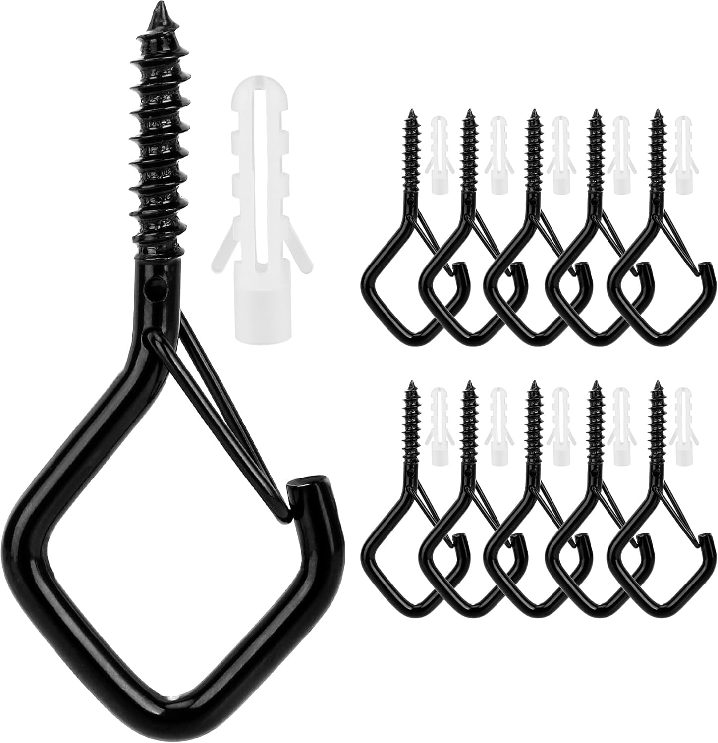 10 ganchos de techo para plantas colgantes, ganchos para colgar, ganchos de tornillo, ganchos para exteriores, ganchos de pared negros, ganchos de