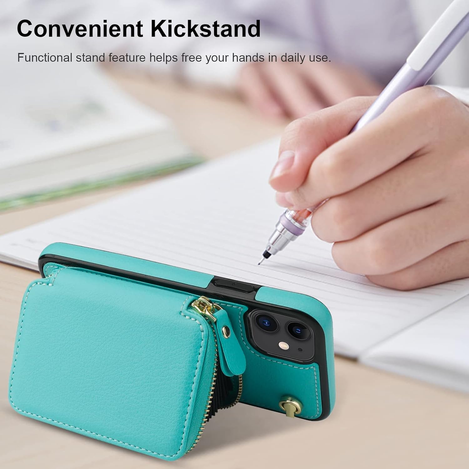Bocasal Funda tipo cartera cruzada para iPhone 11, funda de piel con bloqueo RFID y soporte para tarjetas, funda protectora con cremallera y correa
