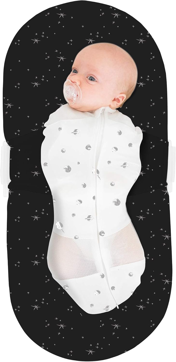 Happiest Baby SNOO – Sábana bajera ajustable para cuna, 100 % algodón orgánico, para colchón de cuna SNOO (galaxia negra)