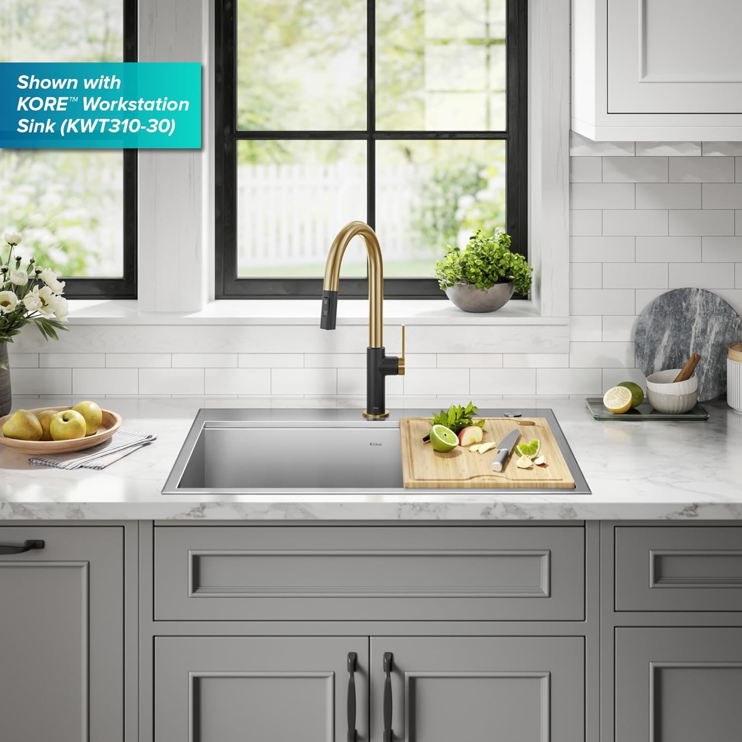 KRAUS Oletto KPF-2820BBMB – Grifo de cocina desplegable de un solo mango en latón cepillado  negro mate, KPF-2820BBMB