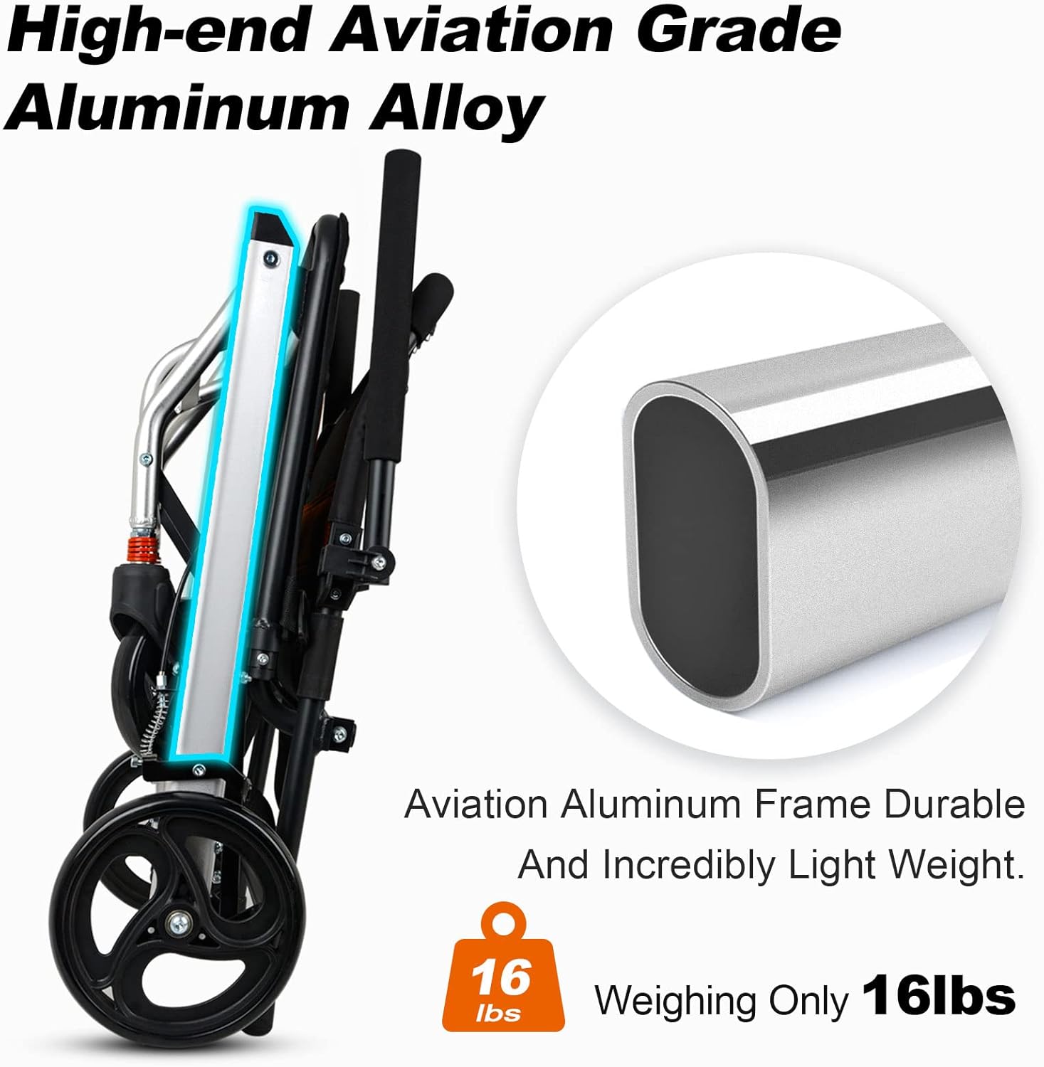Silla de ruedas ultraligera de transporte  Silla de ruedas portátil plegable con freno de mano  Carros para viajes en avión de edad avanzada con