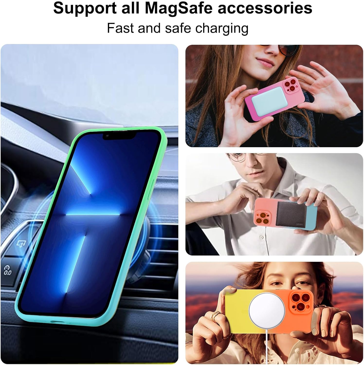 Jusy Funda para iPhone 12 Pro MaxCompatible con Magsafe, con protector de lente de cámara, funda magnética de silicona de color degradado, funda
