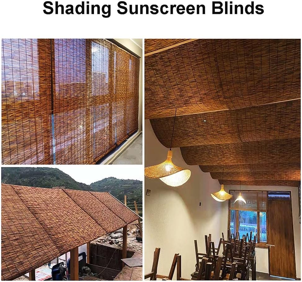 Persianas enrollables de bambú con filtro de luz para ventanas, persianas de ratán sin cordones, persianas retro para interiores y exteriores,