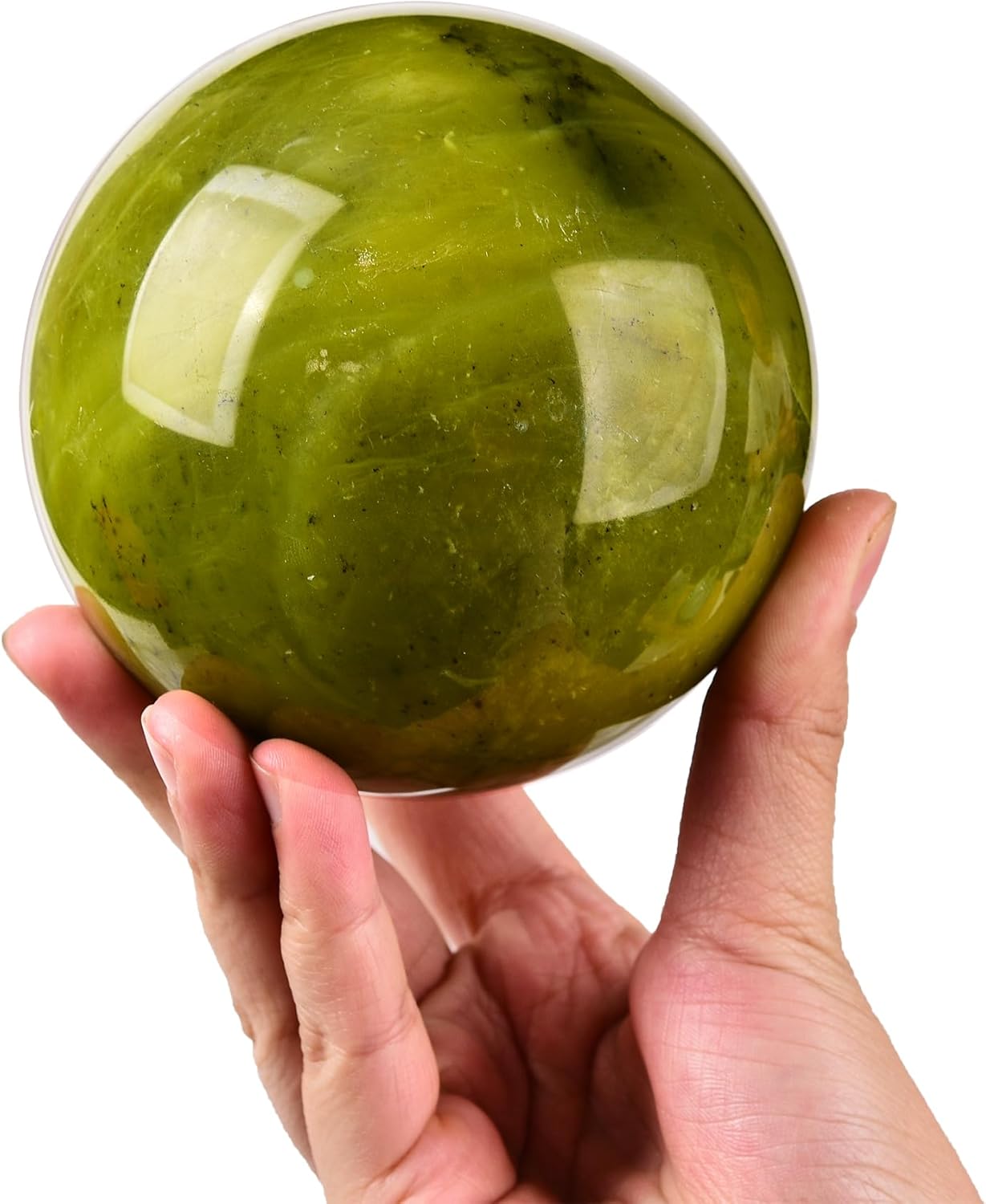 AMOYSTONE Esfera de adivinación de bola de jaspe verde con soporte de madera, bola decorativa, esfera de cristales curativos naturales para Feng