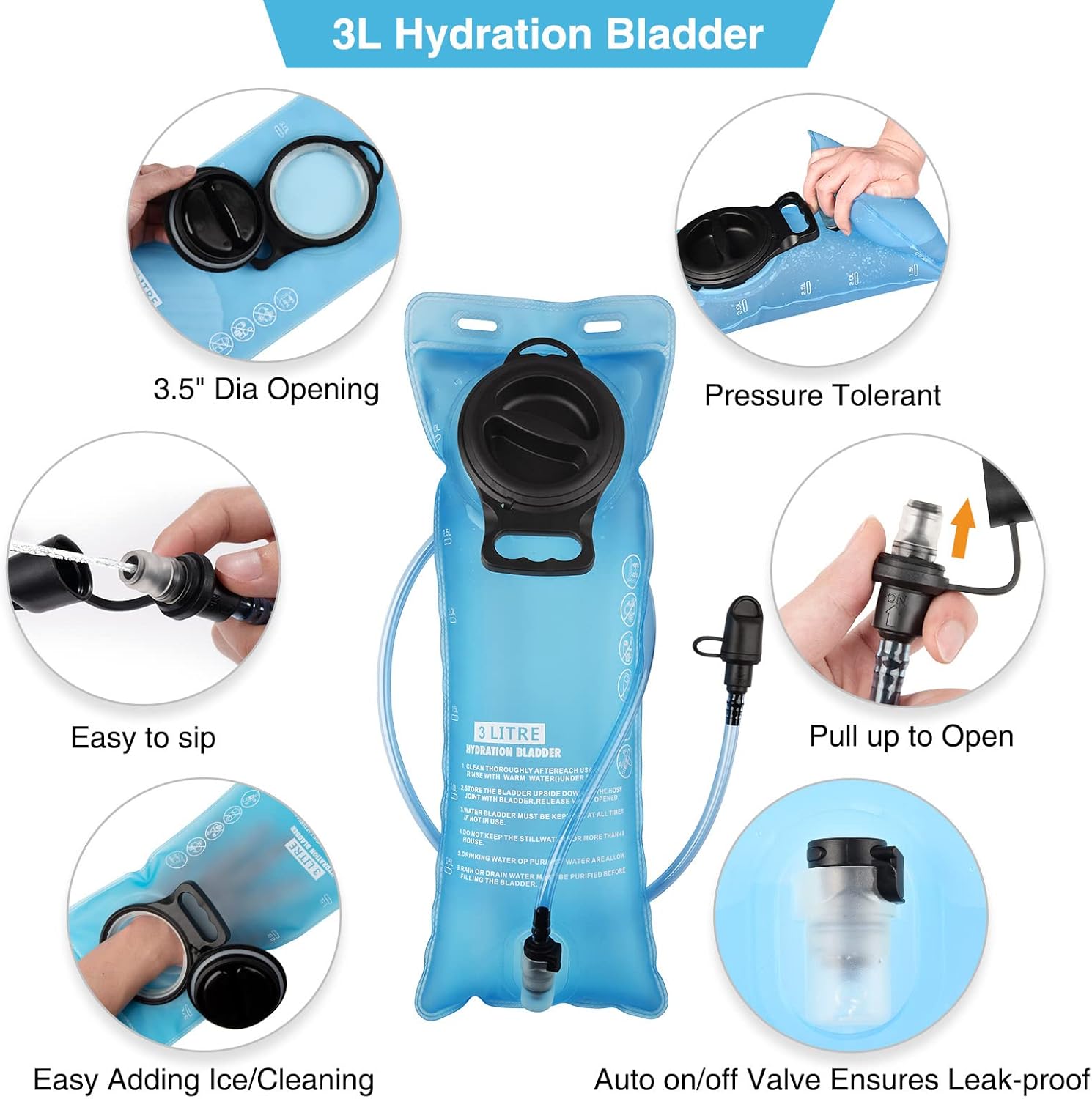 Mochila de hidratación de 3 litros, mochila de agua aislada, mochila de senderismo con vejiga de agua, mochila de vejiga de agua para senderismo,