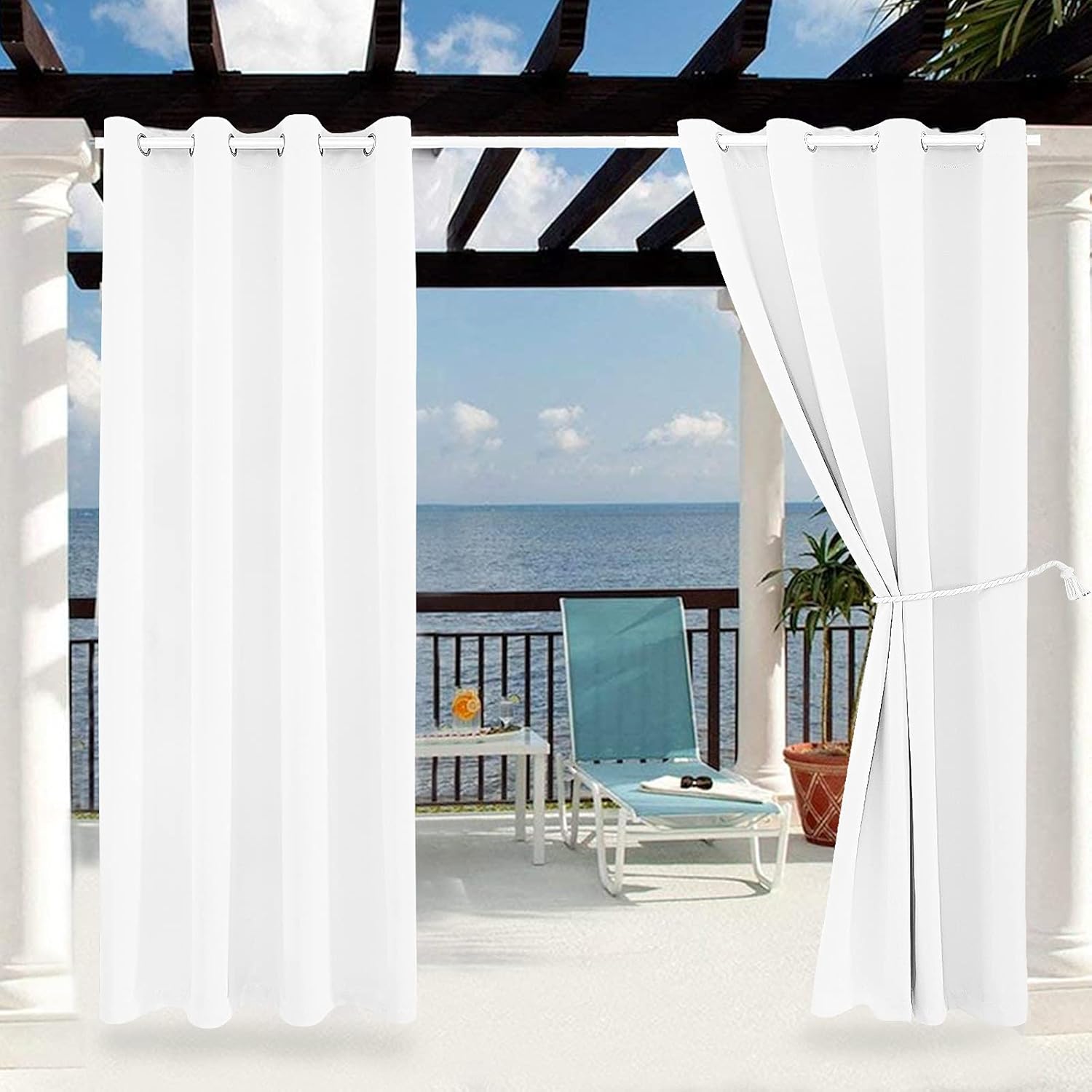 Cortinas opacas impermeables para exteriores, con ojal, para bloqueo de luz solar en ventanas del hogar, dormitorio, sala, patio, porche o kiosco,