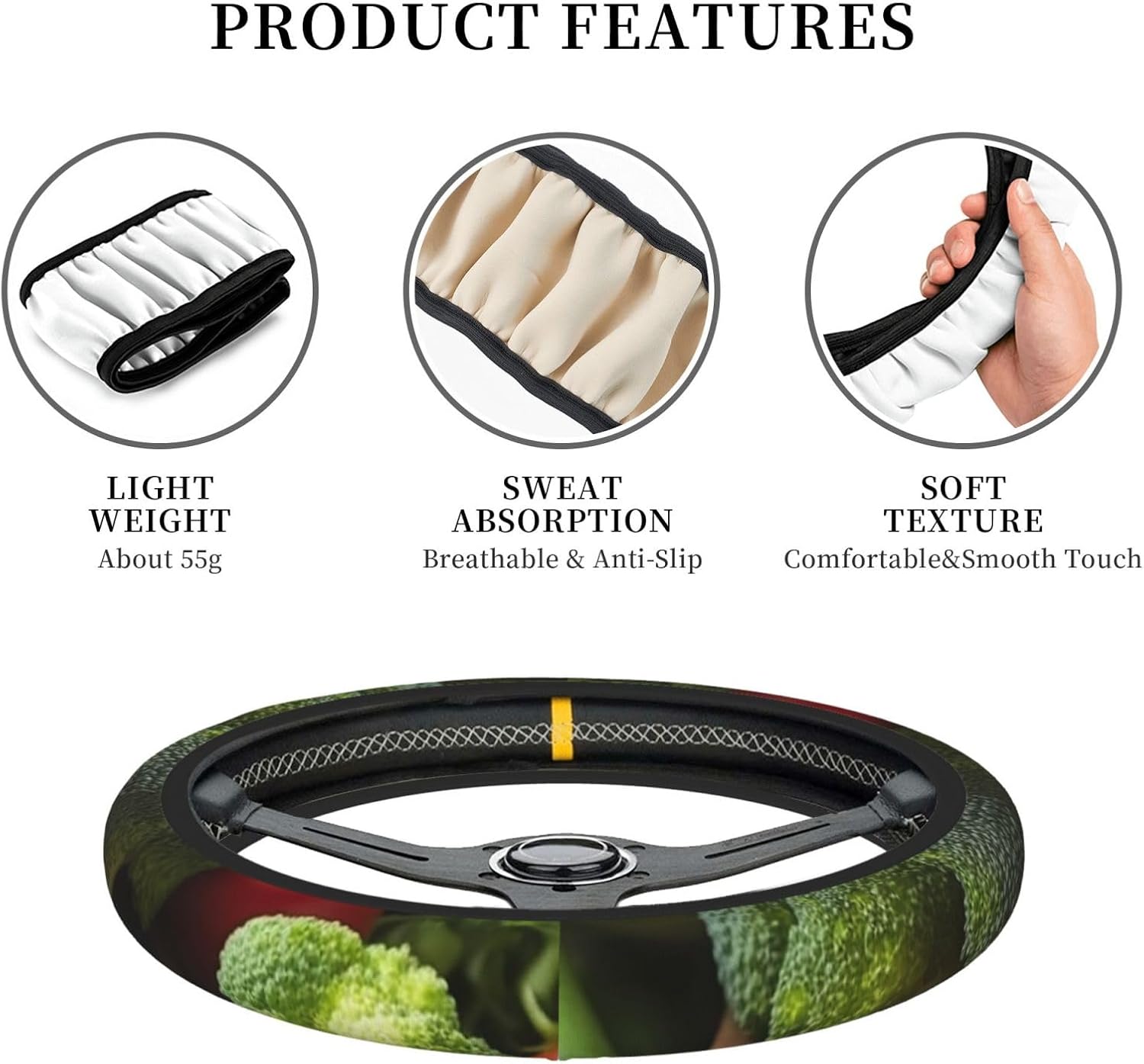 Nutritious – Funda para volante con estampado de verduras, suave, antideslizante, funda elástica para volante de automóvil, protector universal de