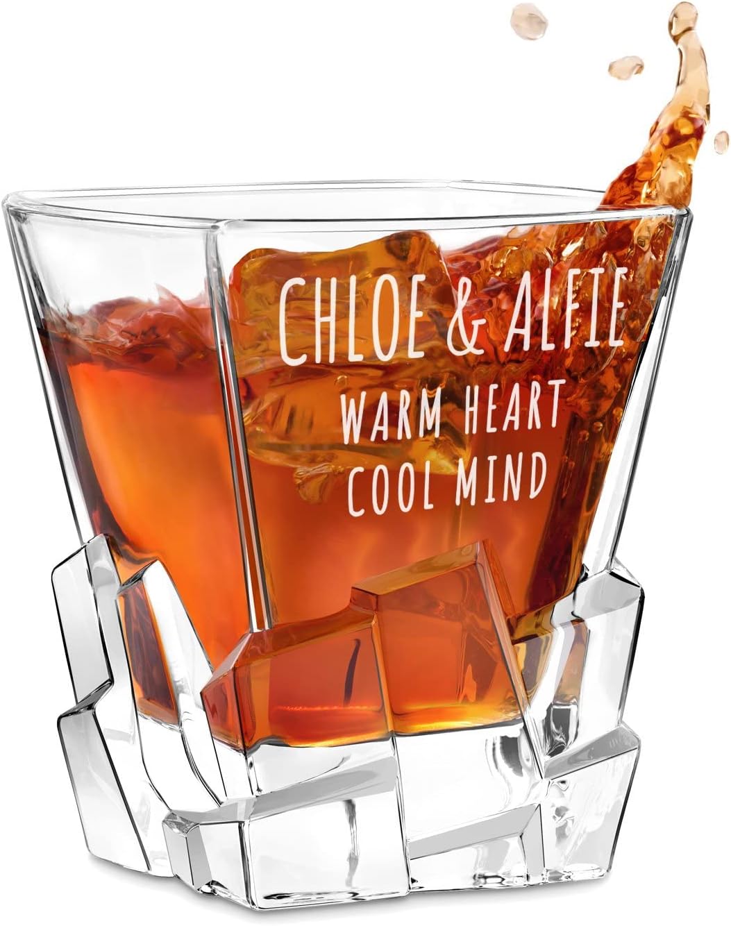 Maverton Vaso de whisky para parejas – Vaso con grabado láser – Diseño moderno – Elegante barware – Vidrio personalizado para aniversario – Para