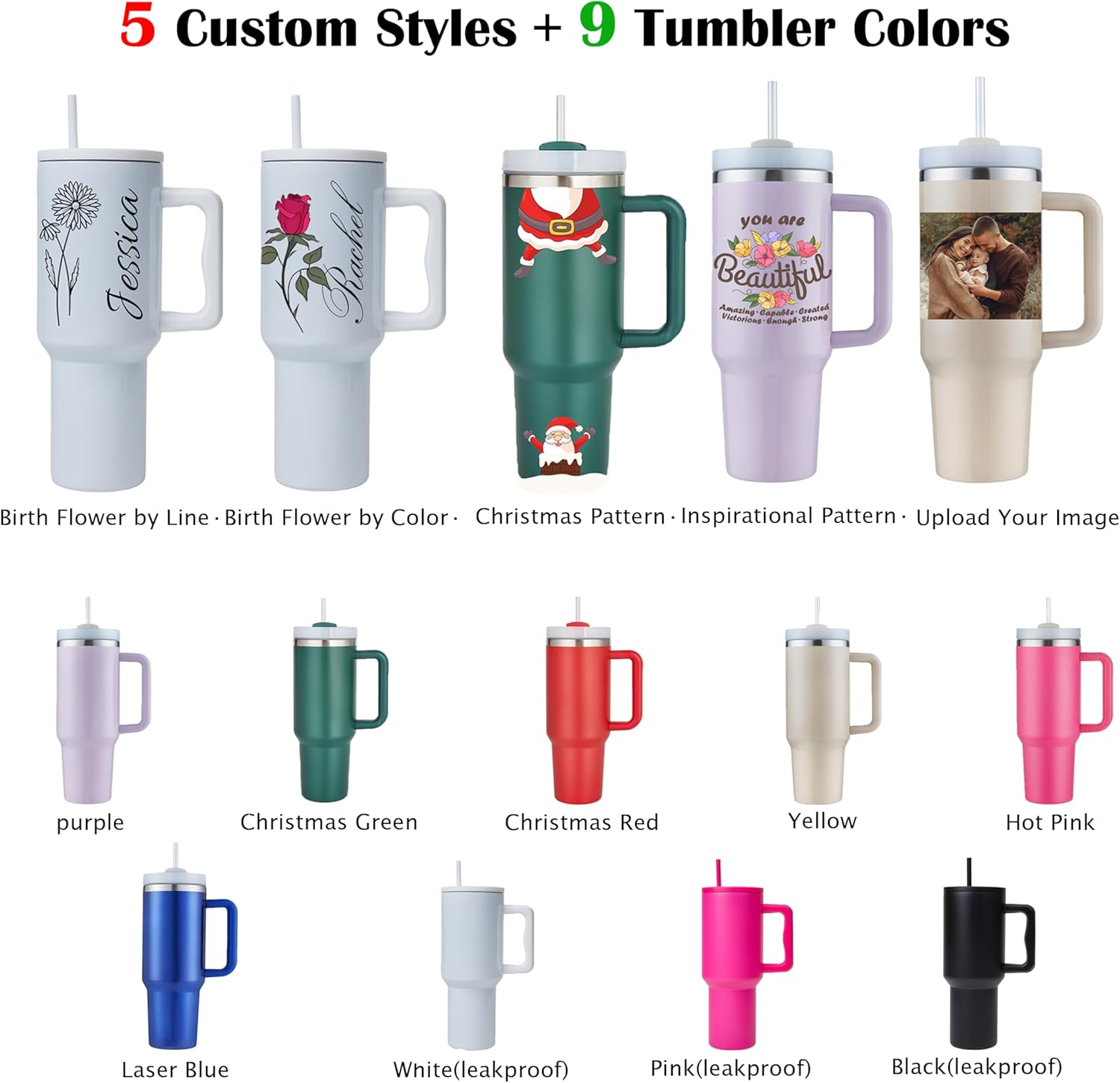 ZOYEPIN Vaso personalizado de 40 onzas con asa y tapa con popote, regalos personalizados para mujeres, regalos inspiradores, colores vivos con