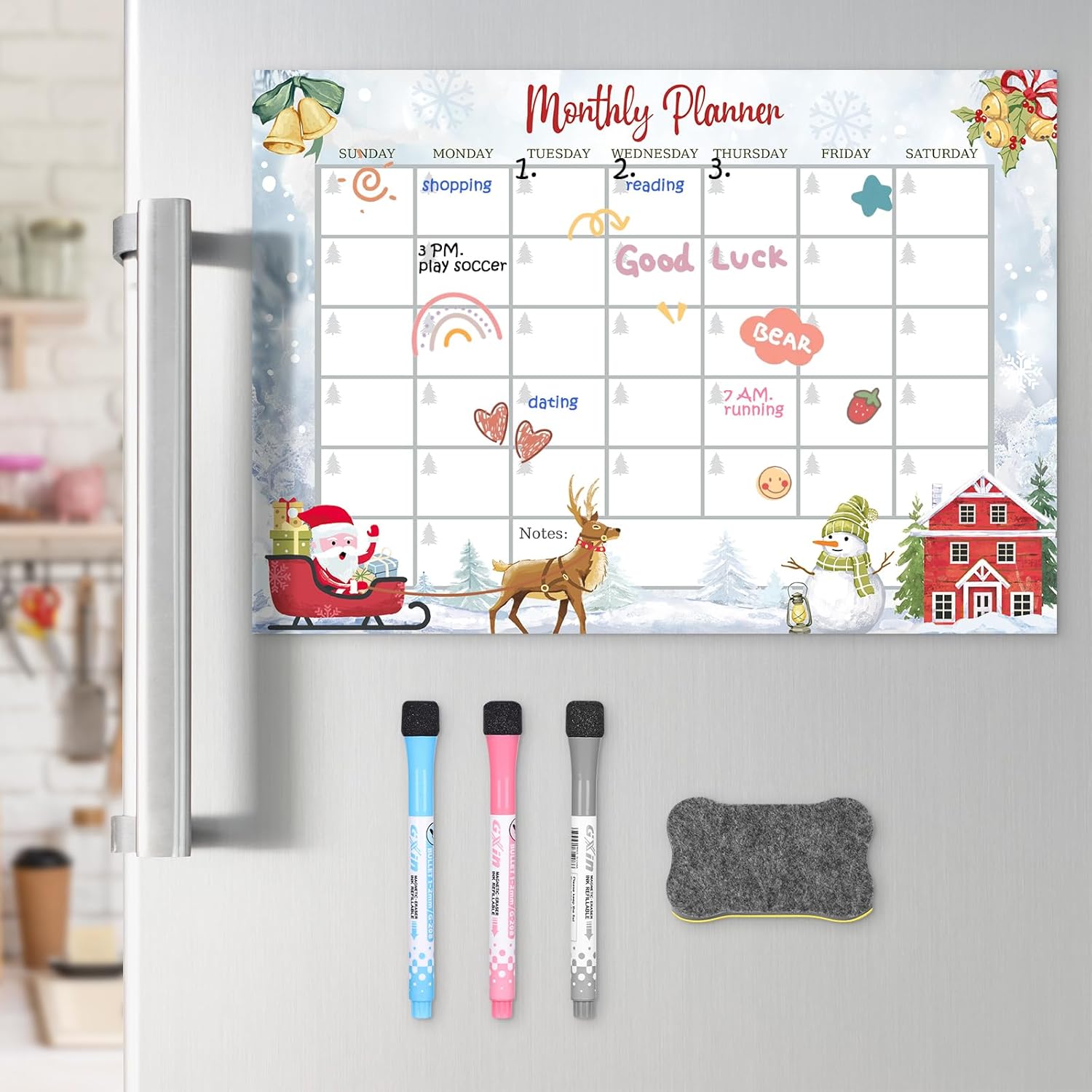 YoeeJob Calendario magnético para nevera, juego de pizarra de borrado en seco de 17 x 12 pulgadas para refrigerador, calendario mensual magnético,