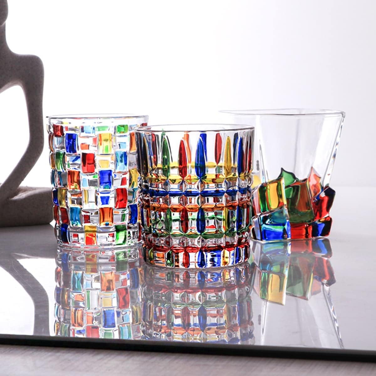 Vidrios coloridos para beber, pintados a mano, vidrios de agua multicolores, vasos de vino de whisky, vasos de vaso (rayas)