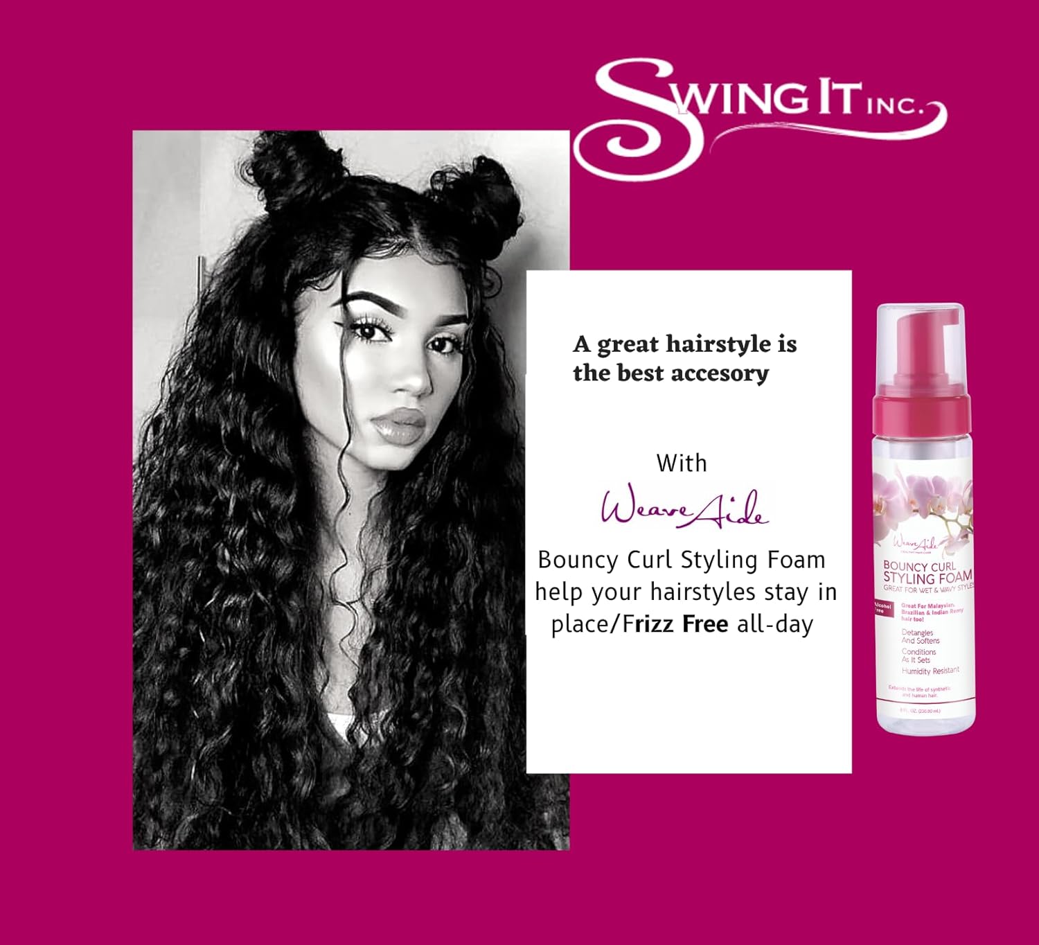 Weave Aide Bouncy Curl Styling FoamMousse 8 oz. Control de encrespamiento, mousse para el cabello, mousse de rizos para definición de cabello