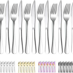 Evanda Juego de cuchillos para carne, 12 piezas, acero inoxidable, 6 tenedores y 6 cuchillos de cena, cuchillos para carne, tenedores para carne, Evanda Juego de cuchillos para carne, 12 piezas, acero inoxidable, 6 tenedores y 6 cuchillos de cena, cuchillos para carne, tenedores para carne,