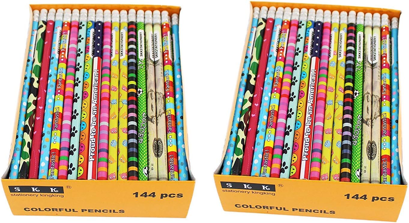 288 lápices de colores surtidos de madera con borrador surtido, lápices novedosos para niños, premios e incentivos