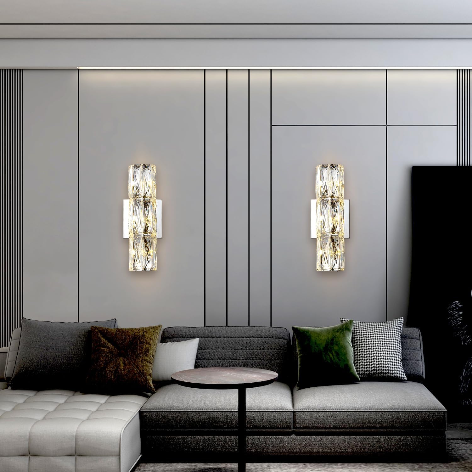 Qaupoee Lámpara de pared de cristal de 3 luces de mediados de siglo, moderna lámpara de pared de metal de acero inoxidable plateado para dormitorio,