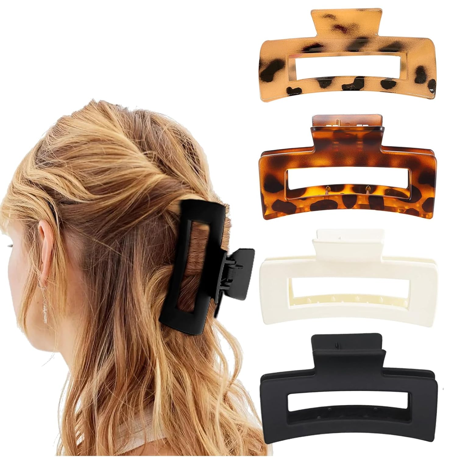 Paquete de 4 pinzas cuadradas, pinzas para el cabello para mujeres y niñas, pinzas de pelo antideslizantes medianas de 3.5 pulgadas, pinzas de pelo