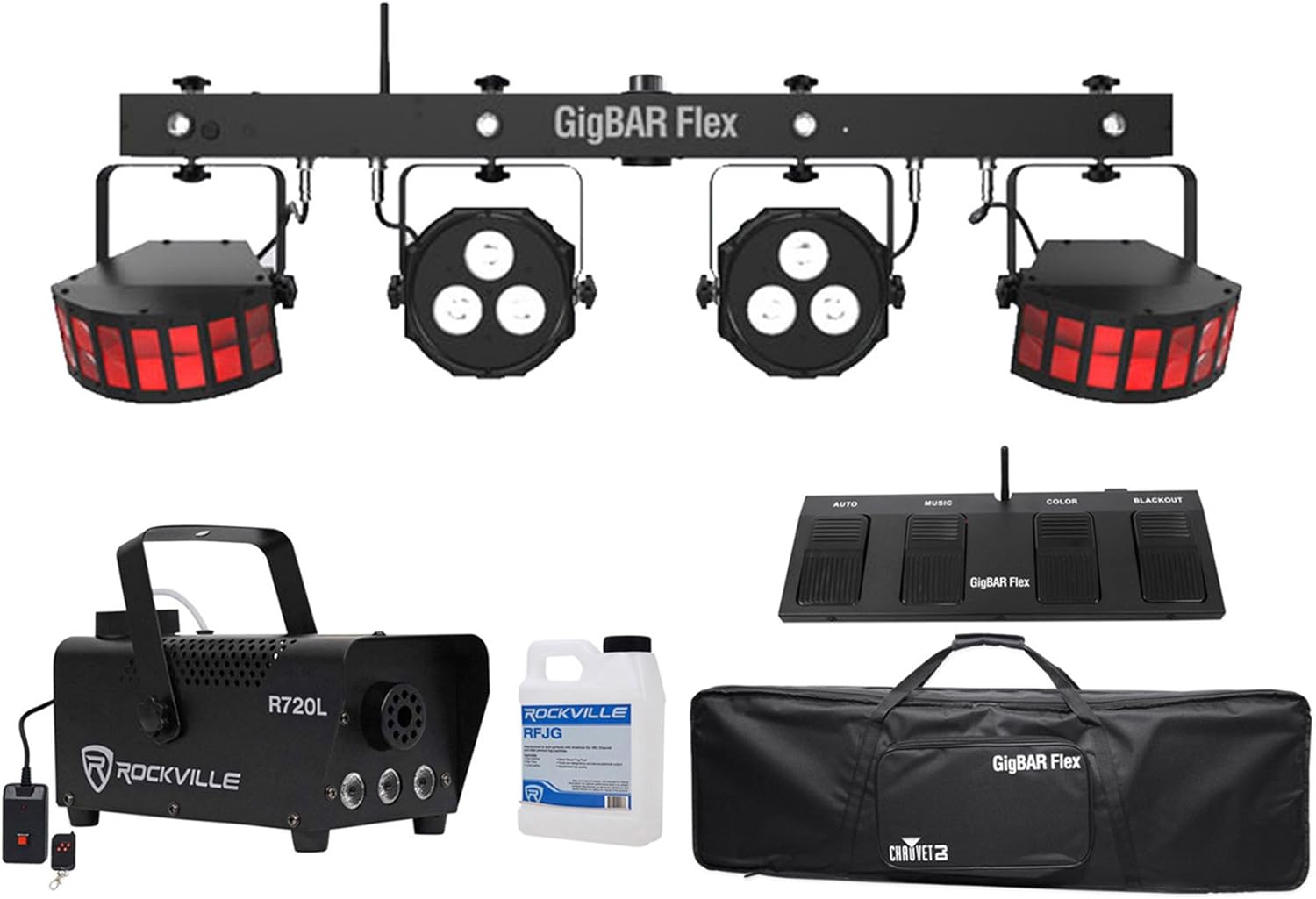 Chauvet DJ GigBAR Flex (2) Derby+(2) Par Can Luces+Pedal y Nebulizador wLED